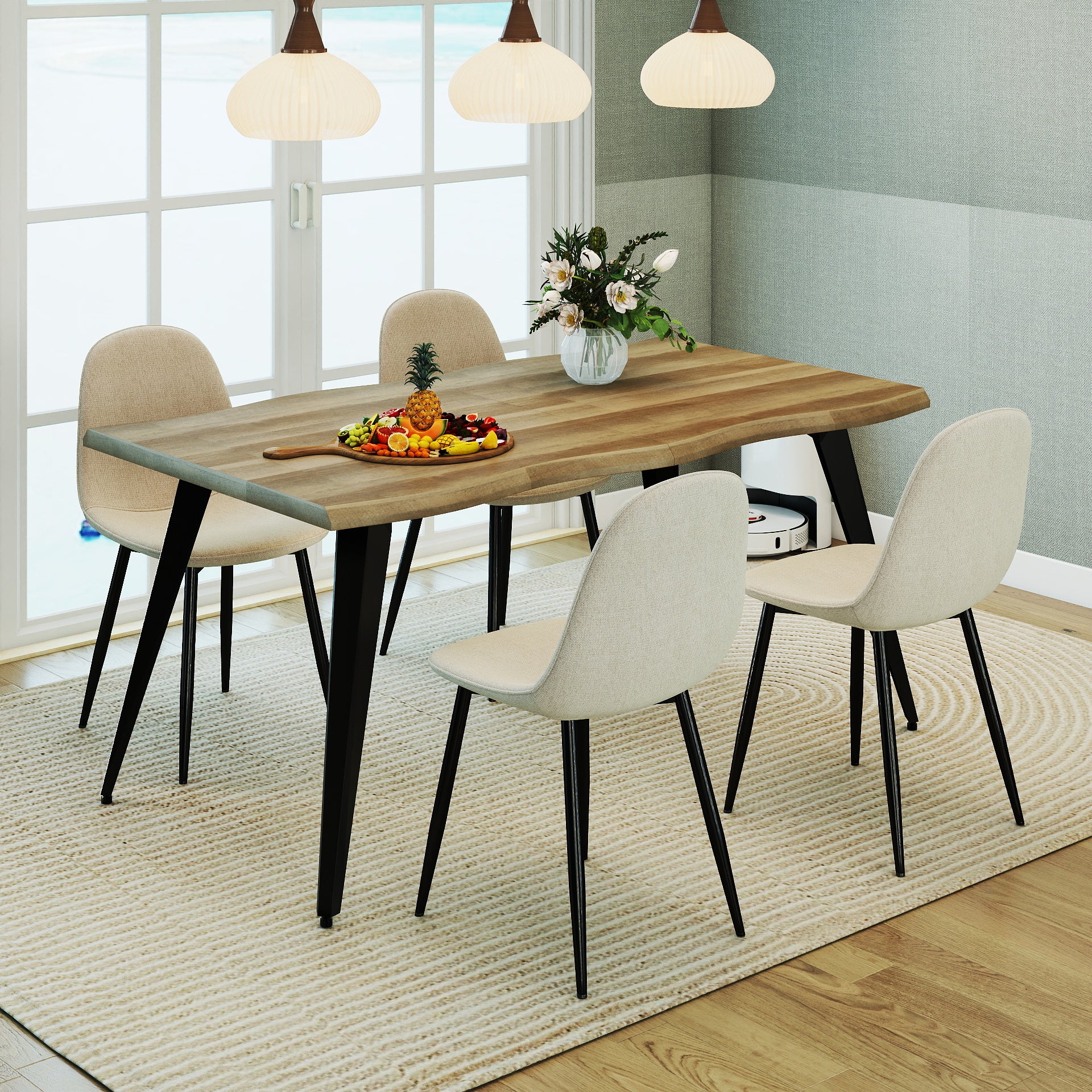 Lancelot 5 Piece Walnut Dining Table Set with 4 Charlton Upholstered Chairs