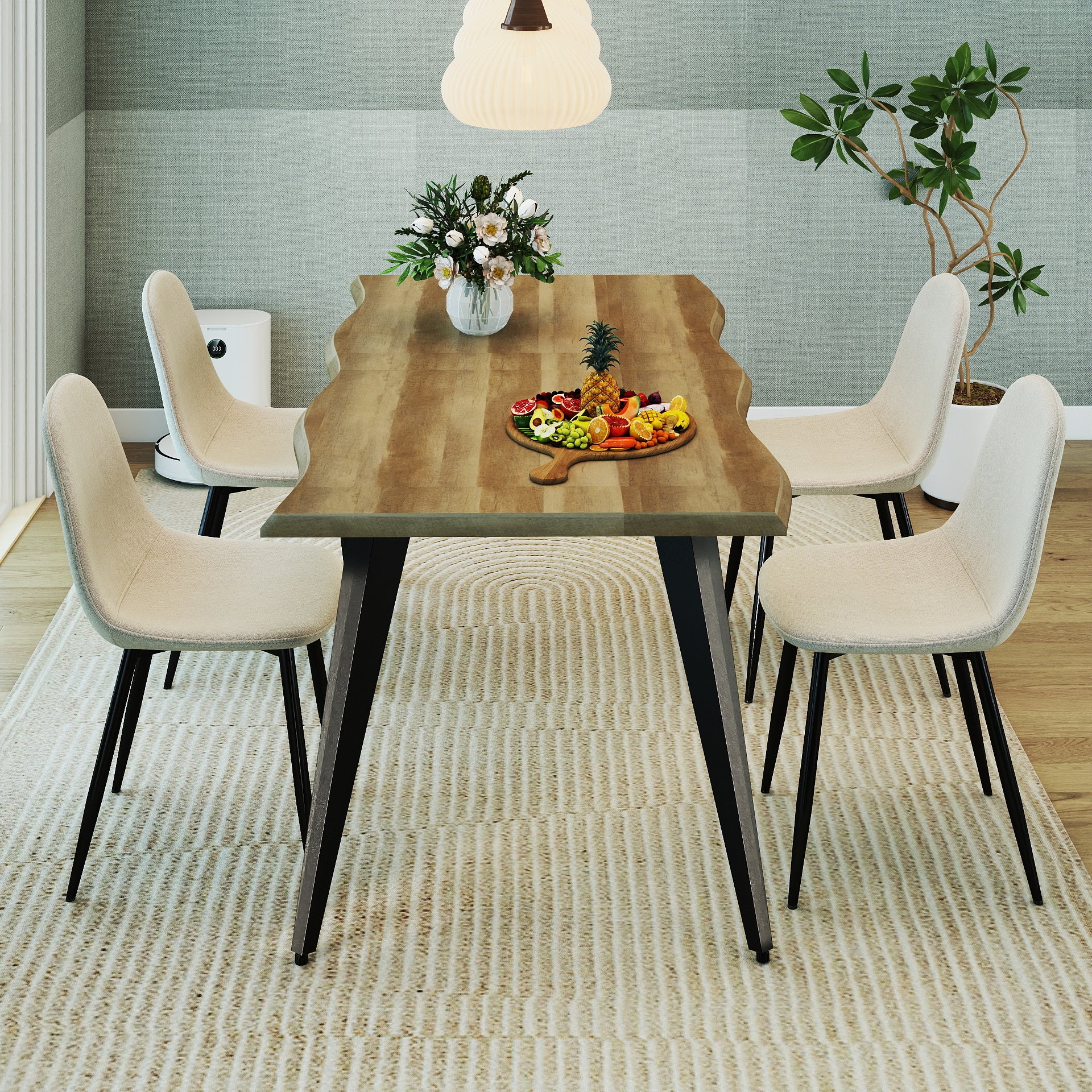 Lancelot 5 Piece Walnut Dining Table Set with 4 Charlton Upholstered Chairs