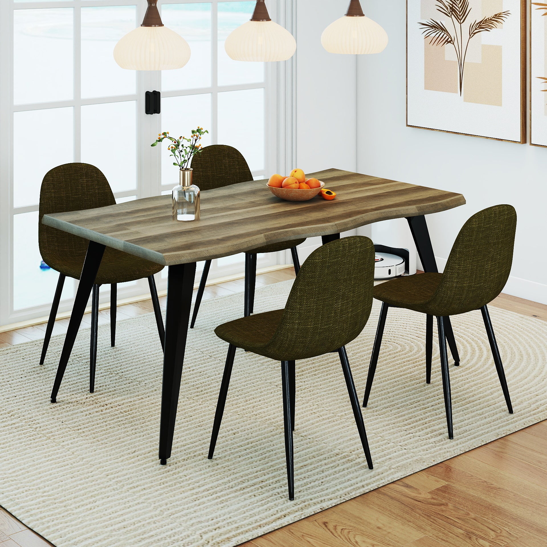 Lancelot 5 Piece Walnut Dining Table Set with 4 Charlton Upholstered Chairs