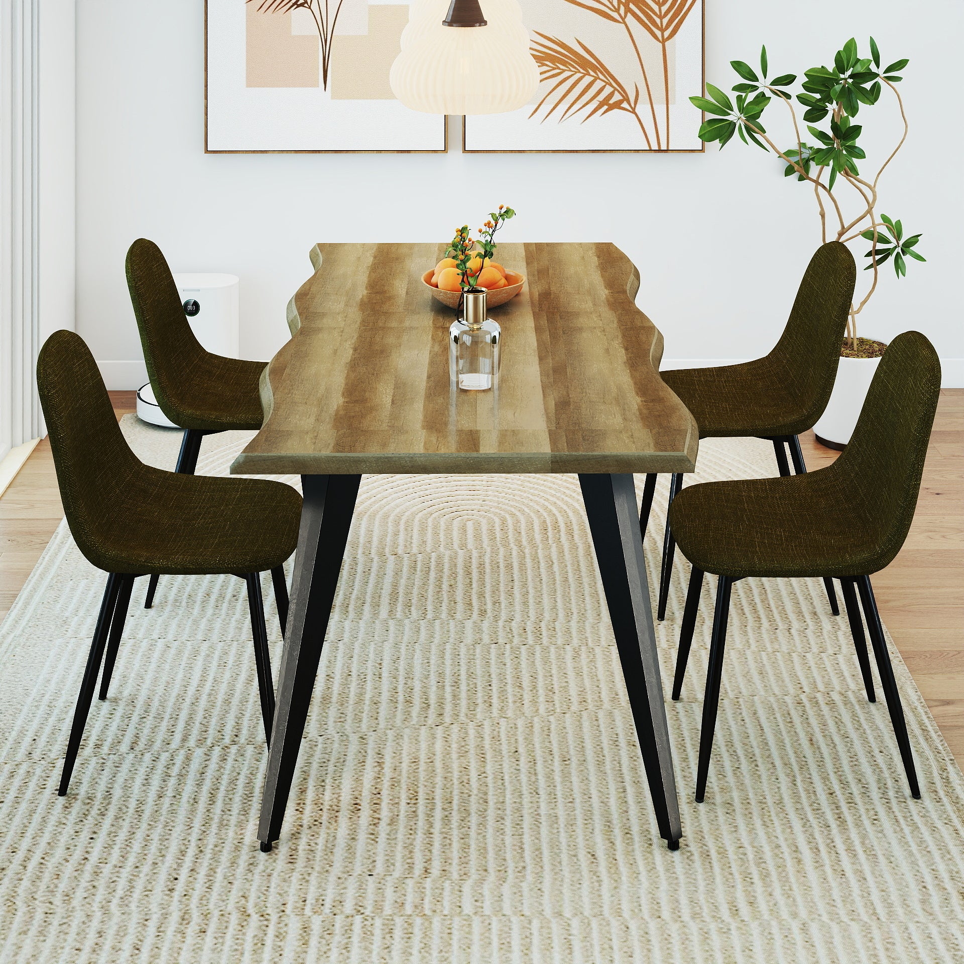 Lancelot 5 Piece Walnut Dining Table Set with 4 Charlton Upholstered Chairs
