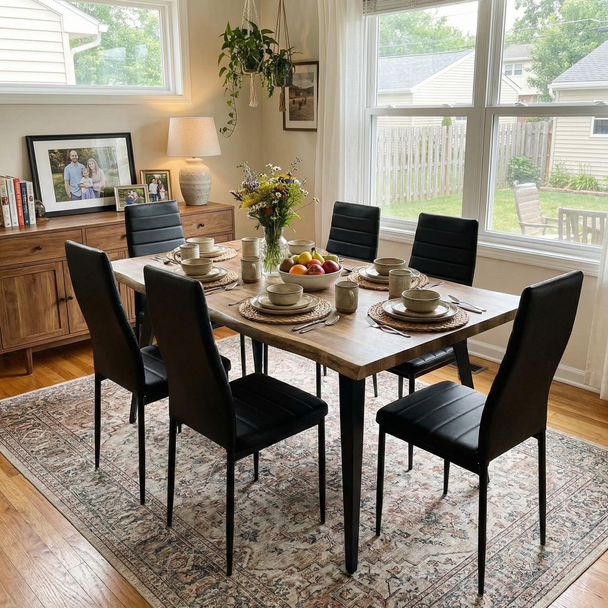 ANN High Back Dining Chairs, Padded Fabric Seats with Black Metal Legs Set of 2/4/6