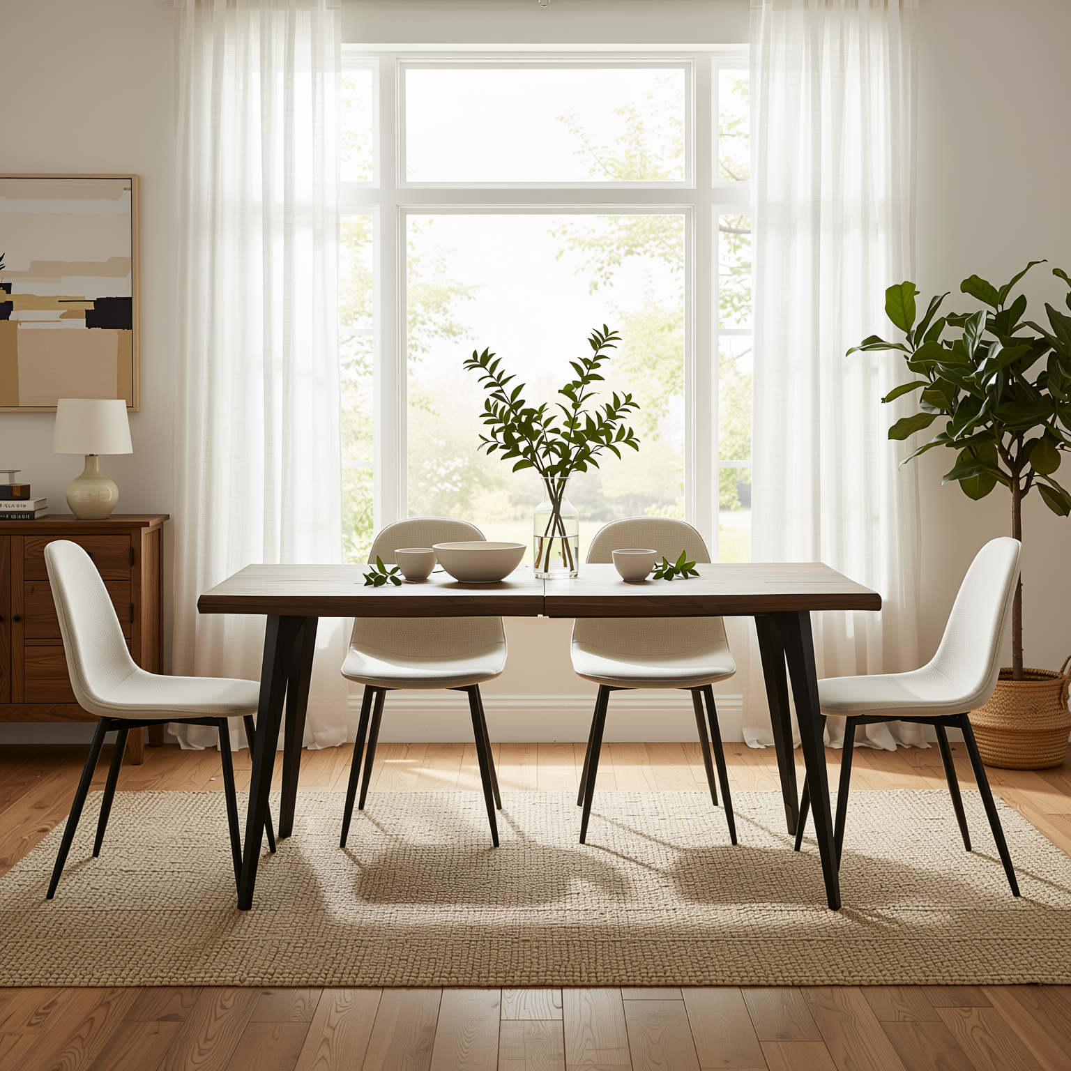 Homy Casa LANCELOT+CHARLTON 5PC Dining Set 63” Dark Walnut Table with 4 Charlton Khaki Fabric Chairs – Vintage Finish