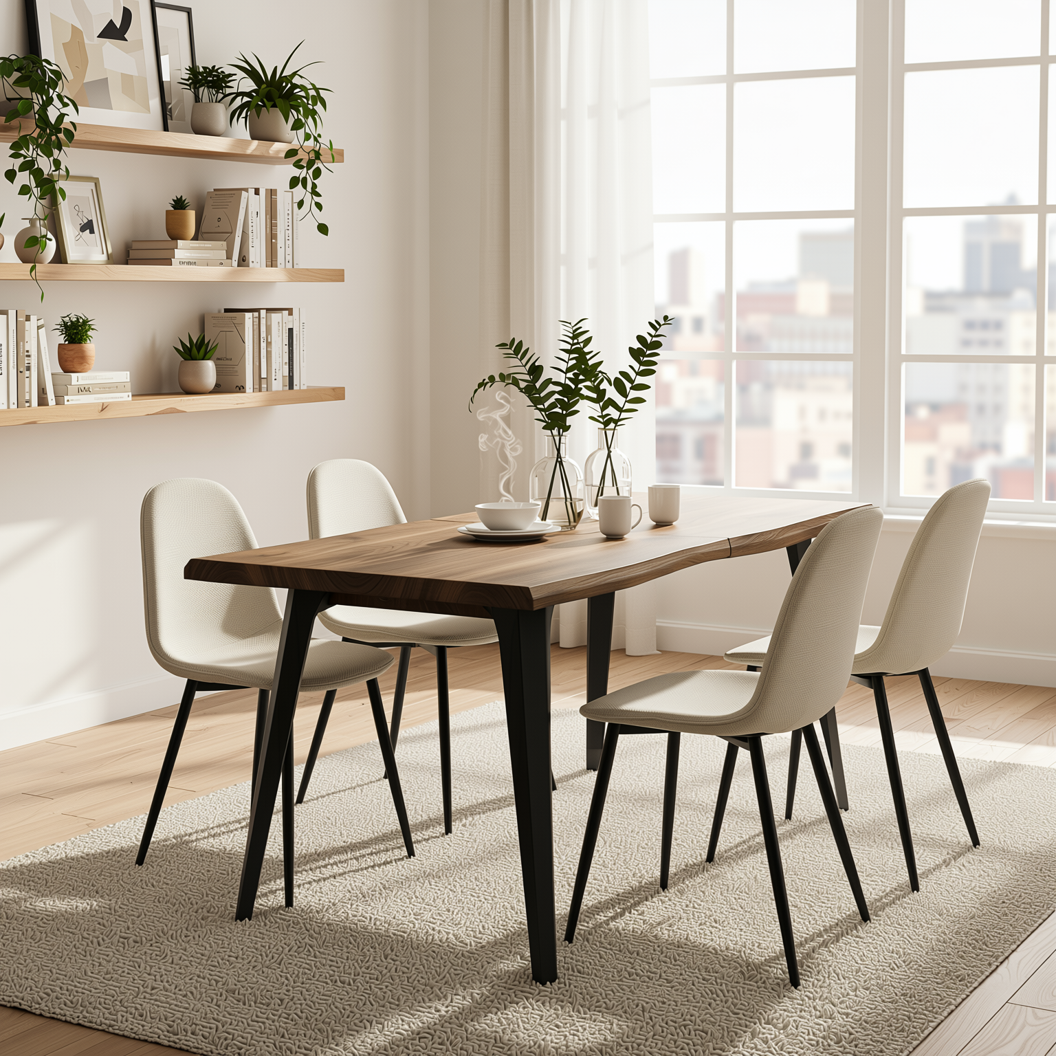 Homy Casa LANCELOT+CHARLTON 5PC Dining Set 63” Dark Walnut Table with 4 Charlton Khaki Fabric Chairs – Vintage Finish