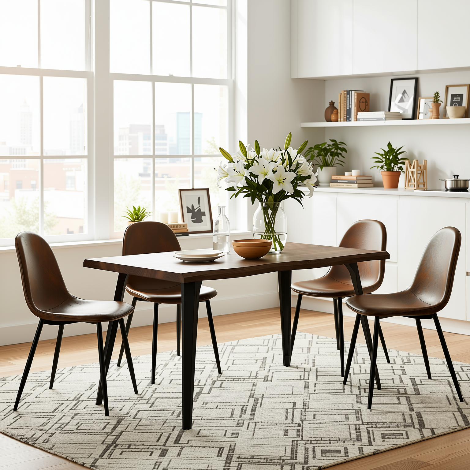 Homy Casa LANCELOT KD DARK WALNUT 63" Dining Table for Dining Room, Kitchen, or Workspace