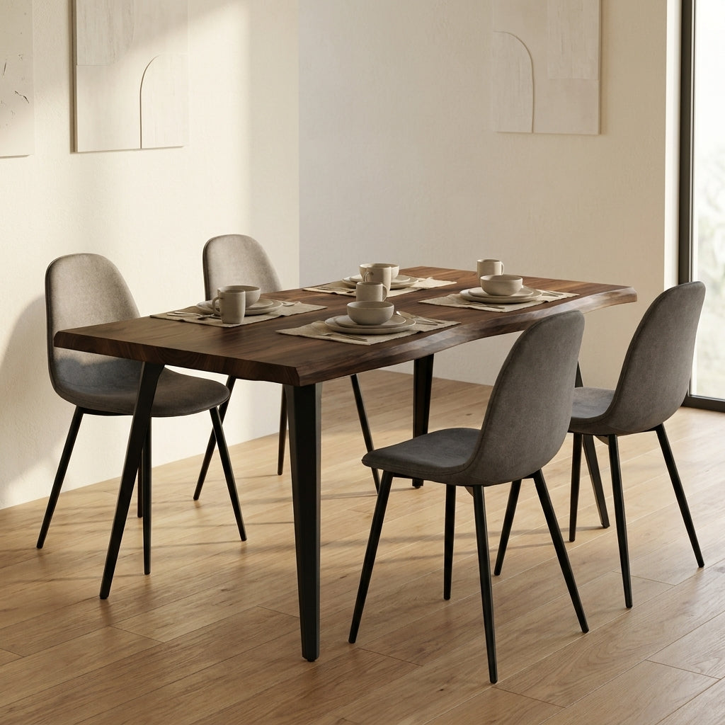 Homy Casa LANCELOT+CHARLTON 5PC Dining Set 63” Dark Walnut Table with 4 Charlton Grey Terry Fabric Chairs