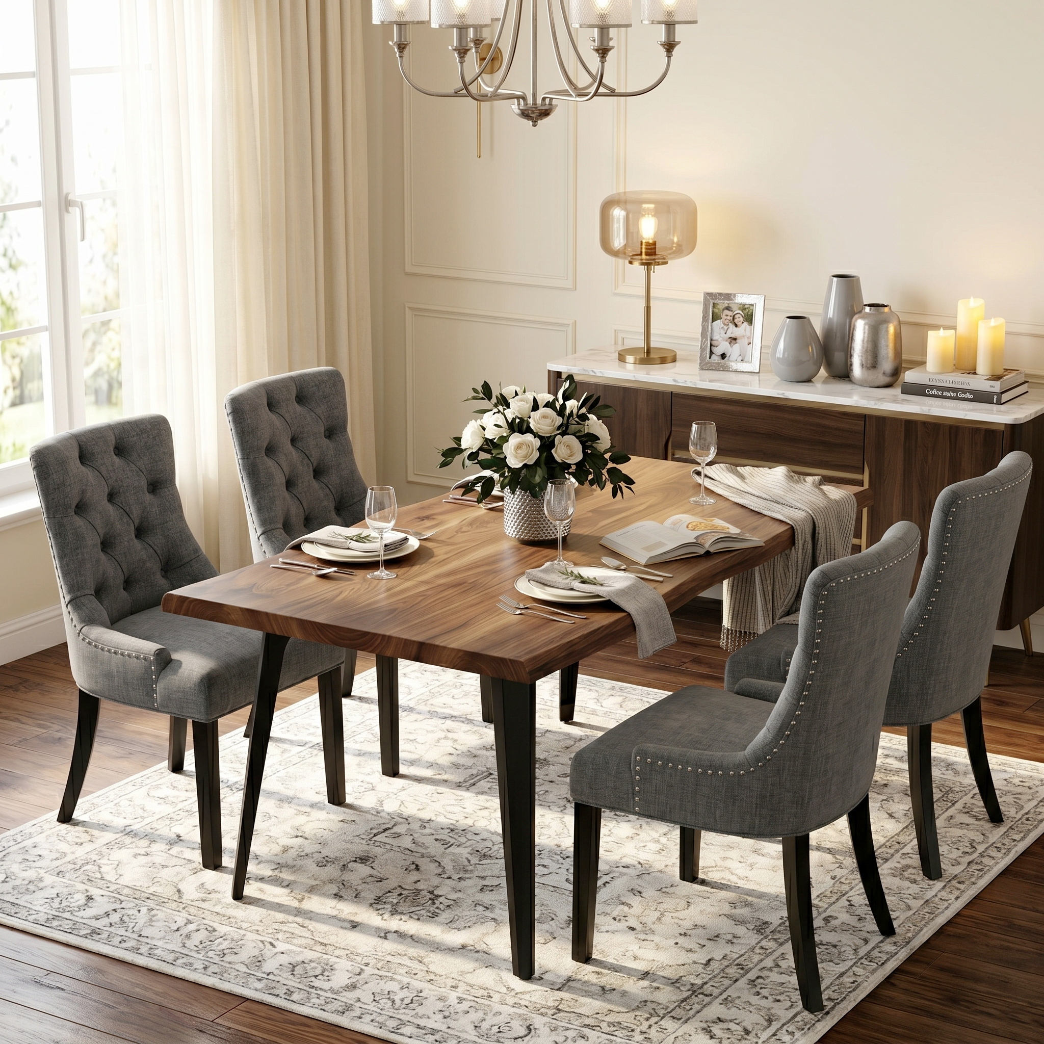 Homy Casa LANCELOT KD DARK WALNUT 63" Dining Table for Dining Room, Kitchen, or Workspace