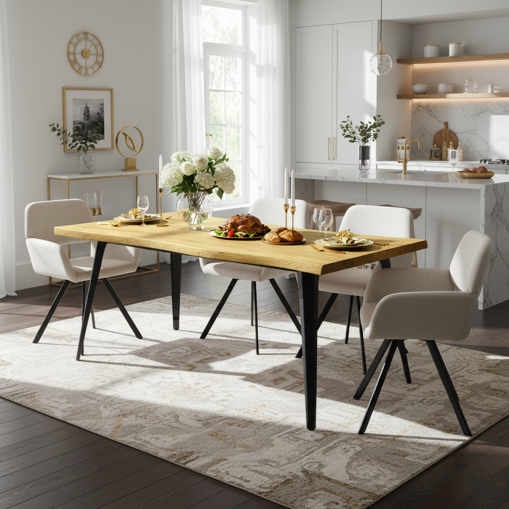 Homy Casa Lancelot 5PC Dining Table Set 63” Oak Table with 4 California Upholstered Chairs,Beige
