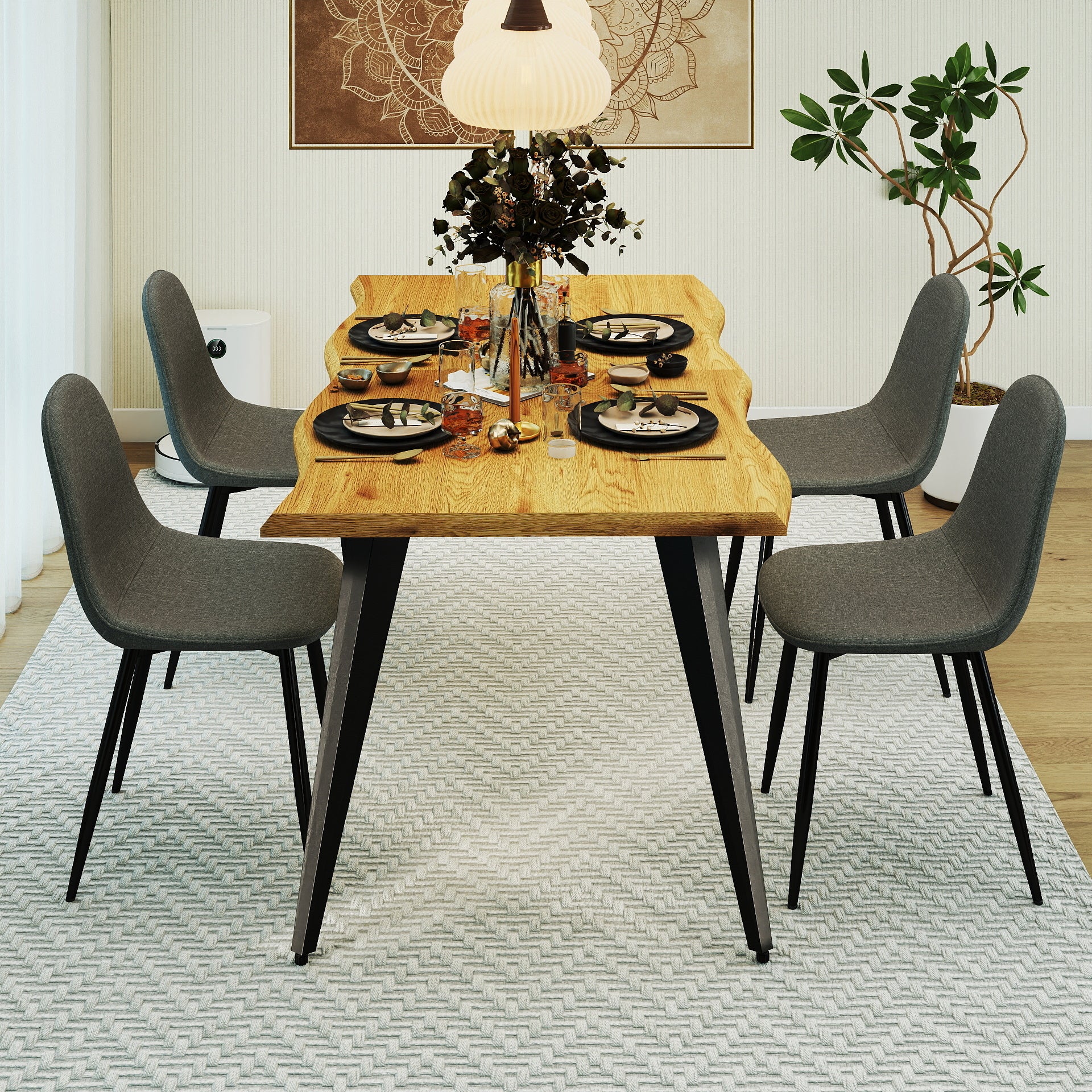 Homy Casa Charlton 4PC Terry Grey Fabric Dining Chairs, Open Box