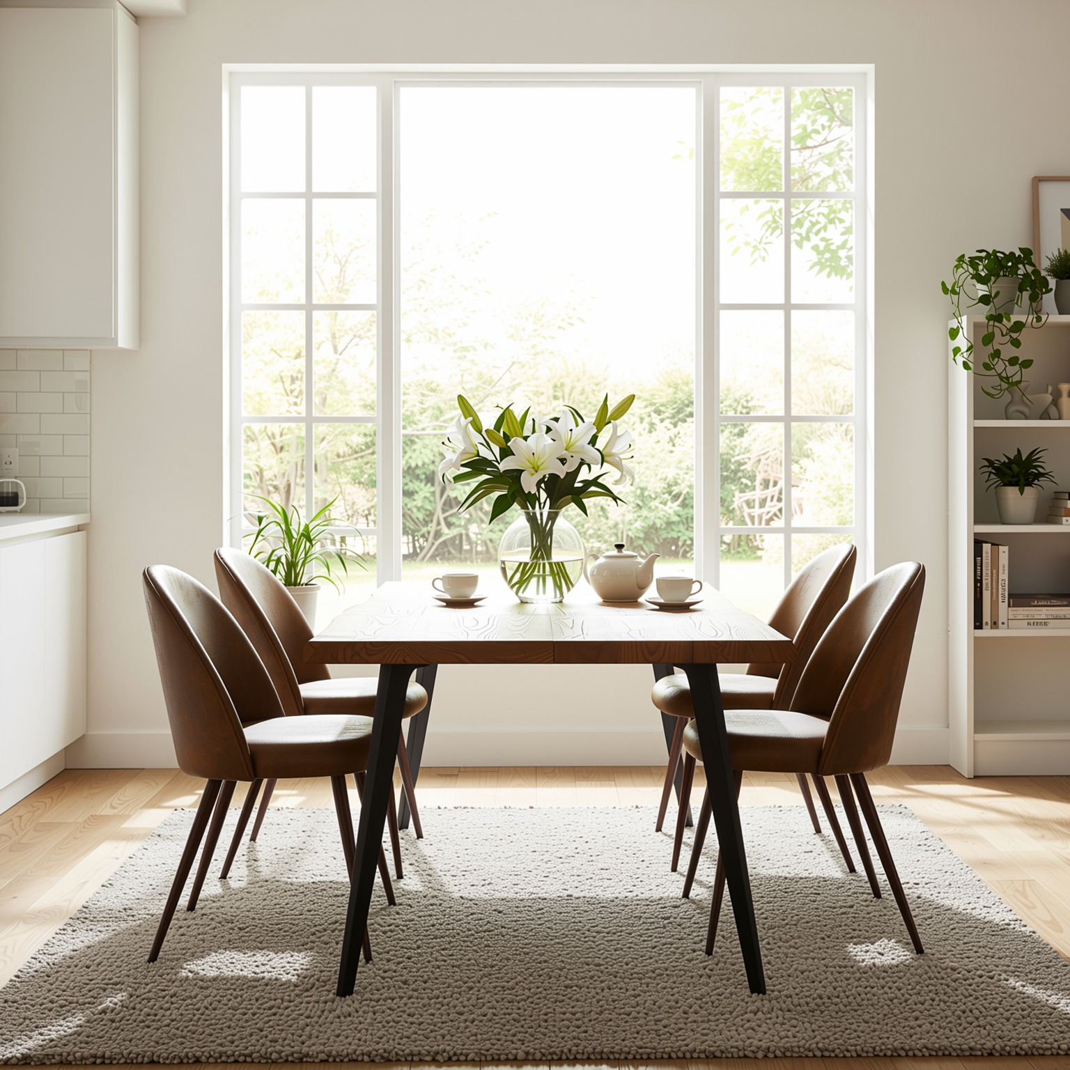Homy Casa LANCELOT+HAVEN 5PC Dining Set 63" Brown Table with 4 Walnut Leg Chairs