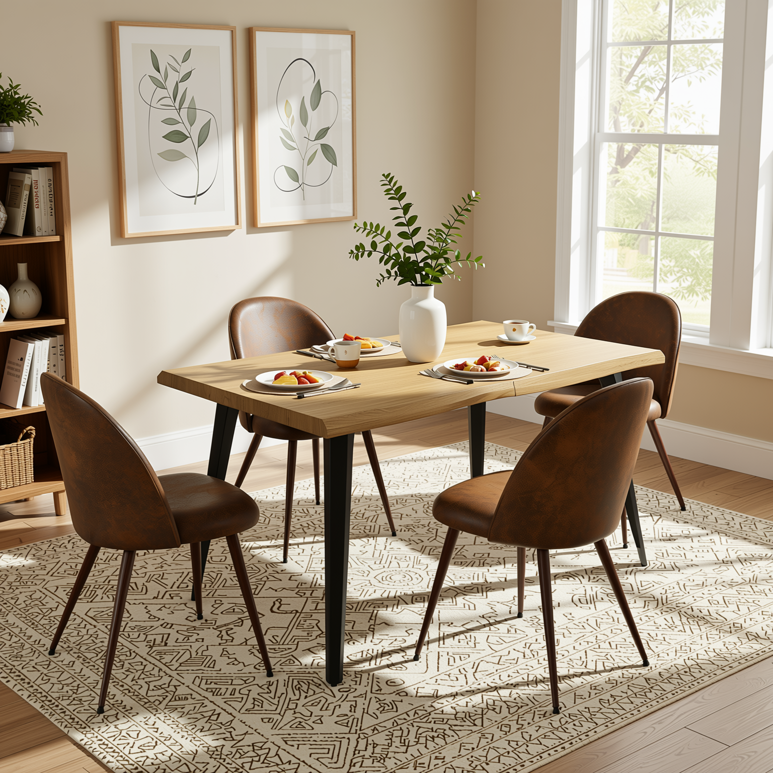 Homy Casa LANCELOT+HAVEN 5PC Dining Set 63" Brown Table with 4 Walnut Leg Chairs