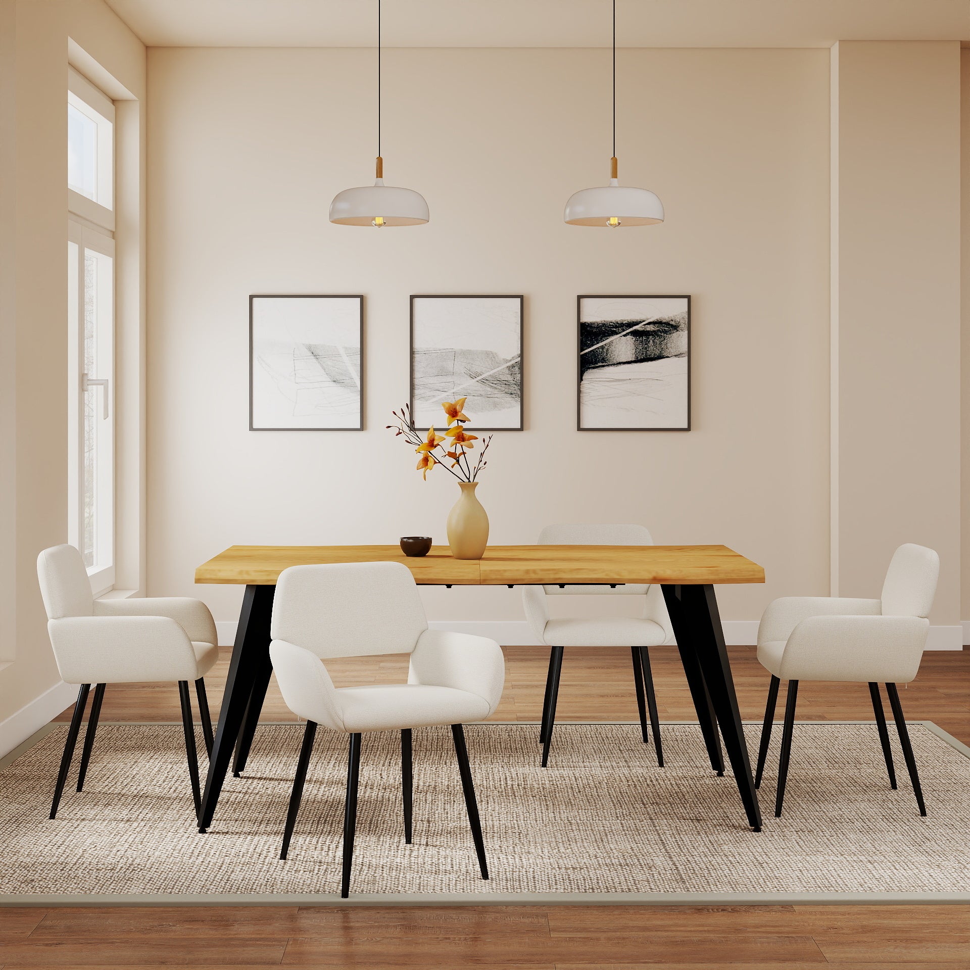 Homy Casa MAYFAIR BEIGE LIGHT LEG Dining Chair Modern Upholstered Seating for Home and Office Open Box