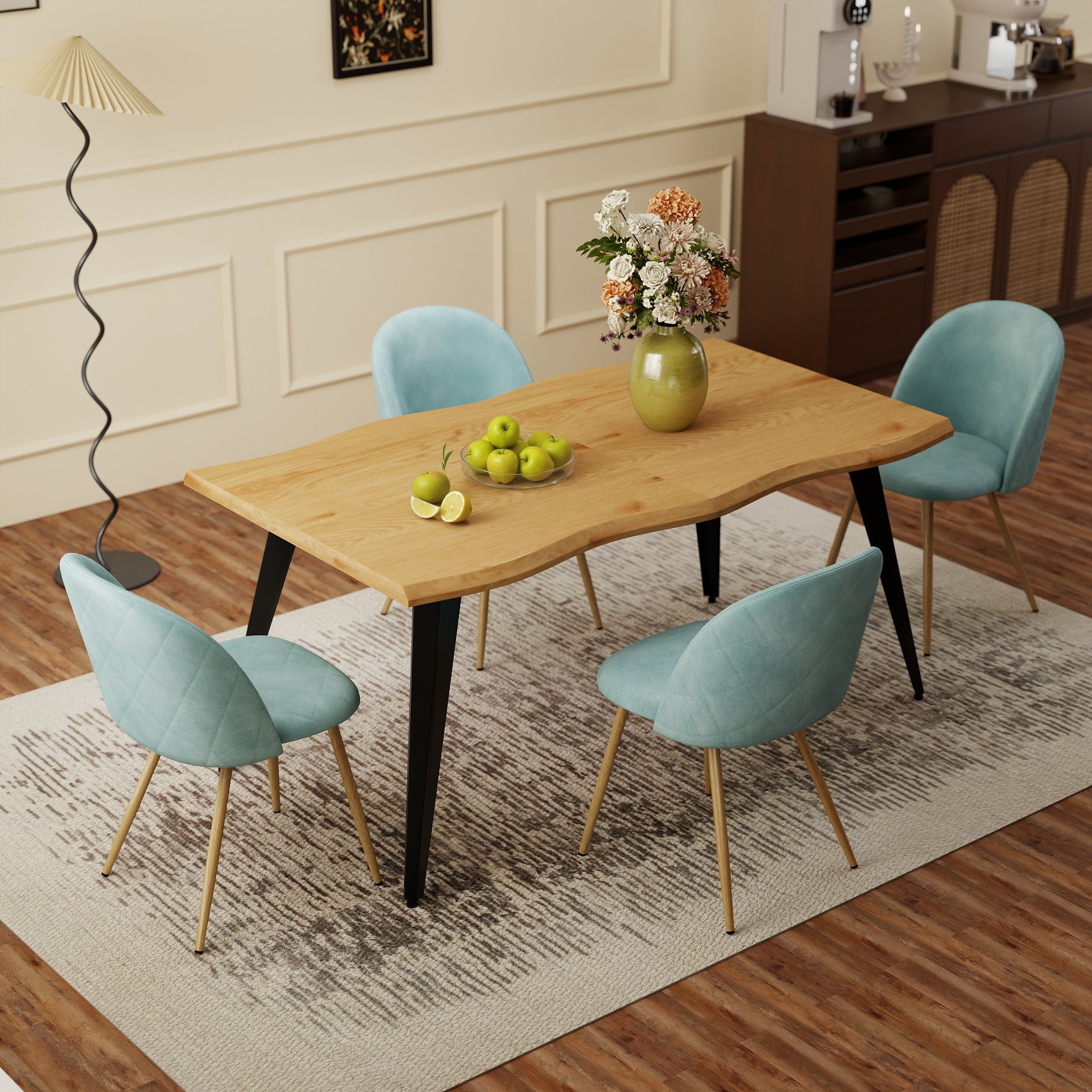 Homy Casa Lancelot 5 Piece Dining Table Set with 4 Puzd Upholstered Chairs,Aloe Open Box