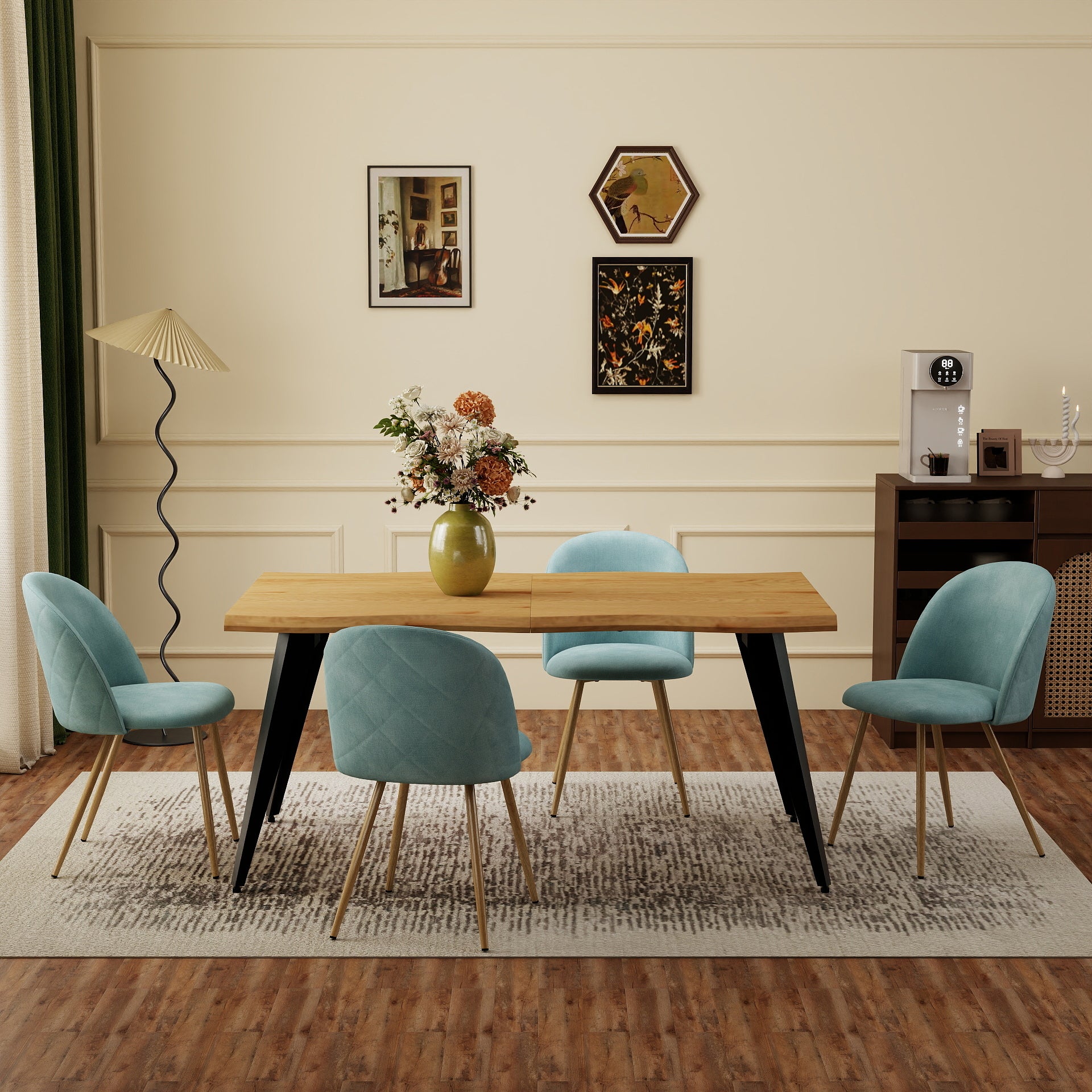 Homy Casa Lancelot 5 Piece Dining Table Set with 4 Puzd Upholstered Chairs,Aloe Open Box
