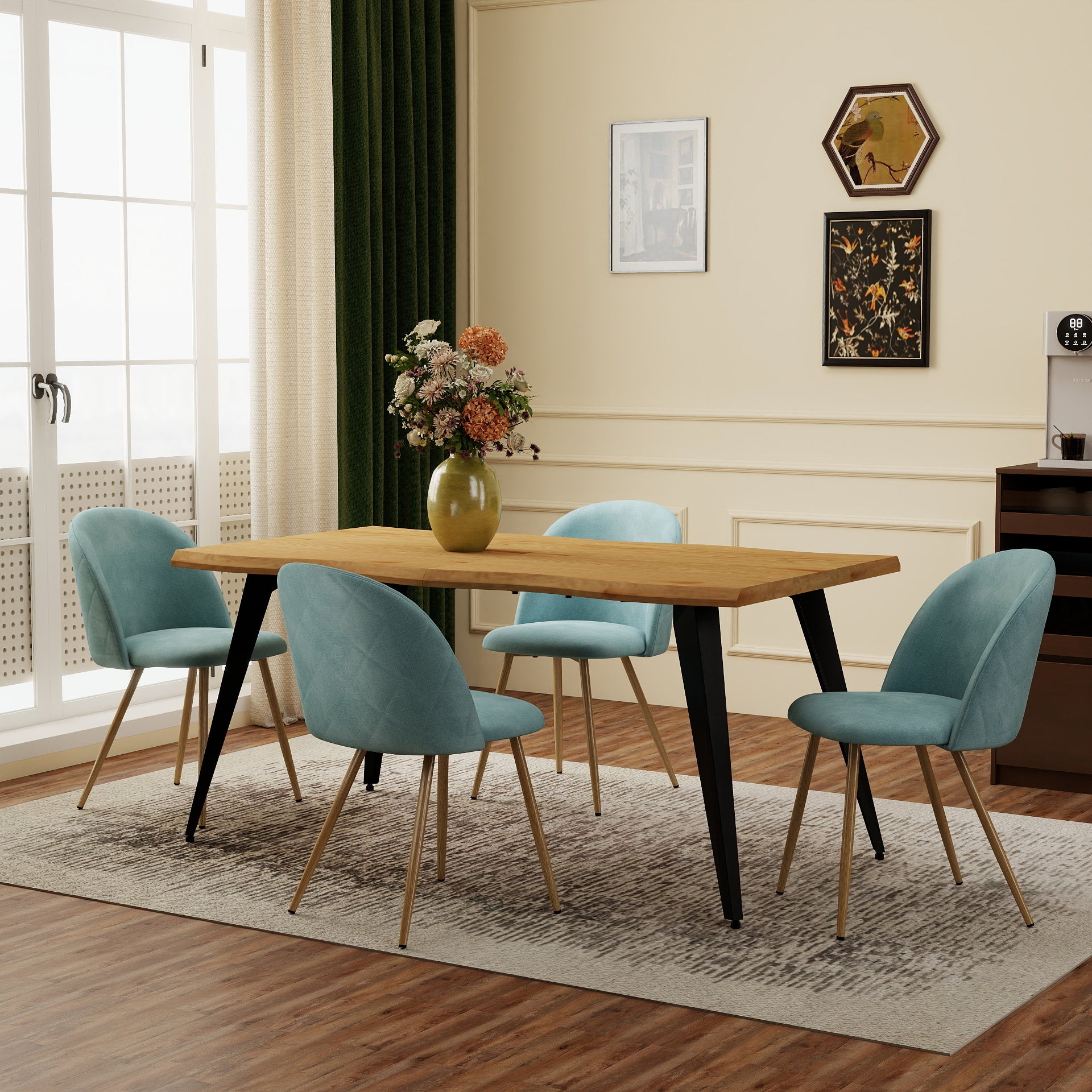 Homy Casa Lancelot 5 Piece Dining Table Set with 4 Puzd Upholstered Chairs,Aloe Open Box