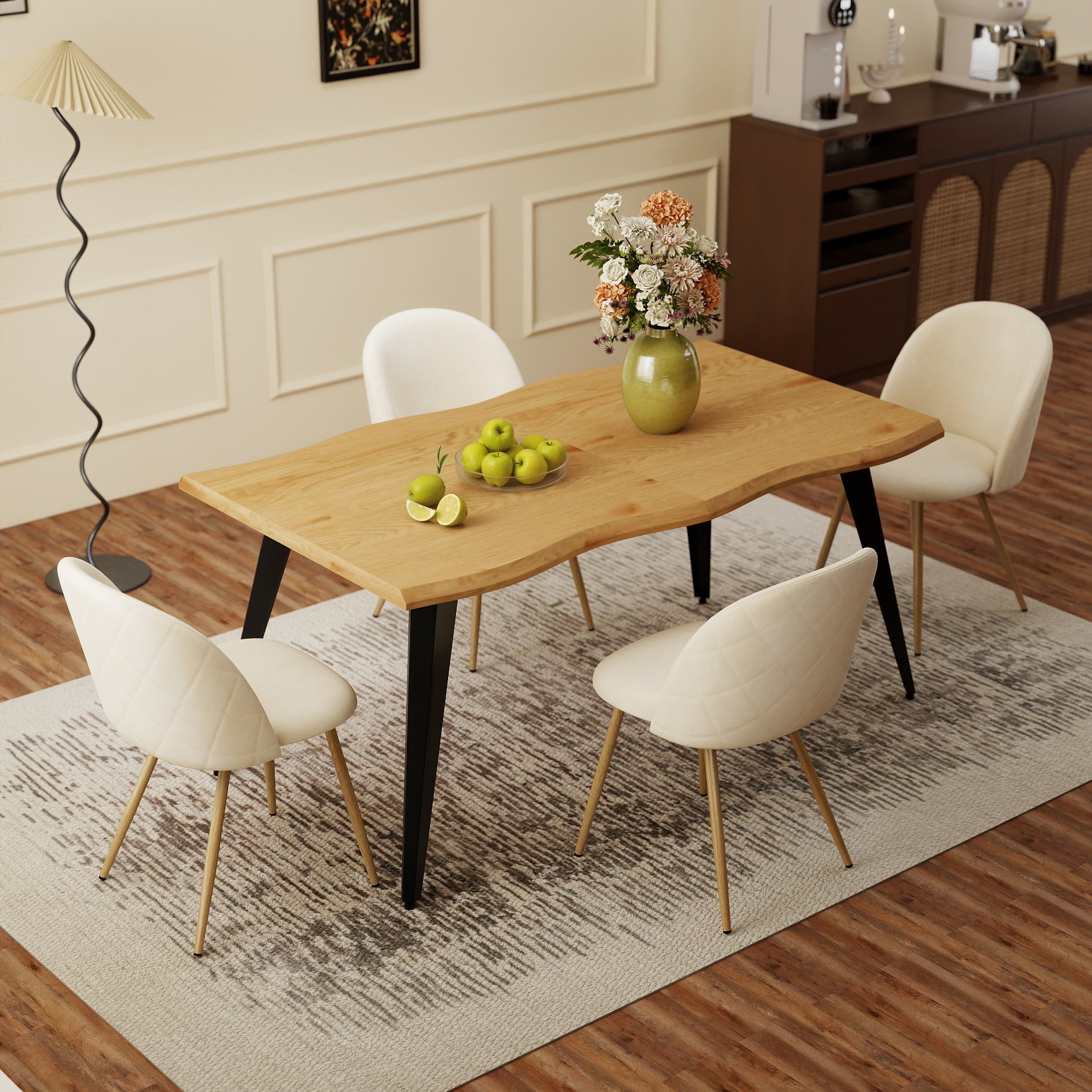 Homy Casa PUZ 4PC Modern Fabric Upholstered Dining Chairs with Metal Legs in Cream Beige