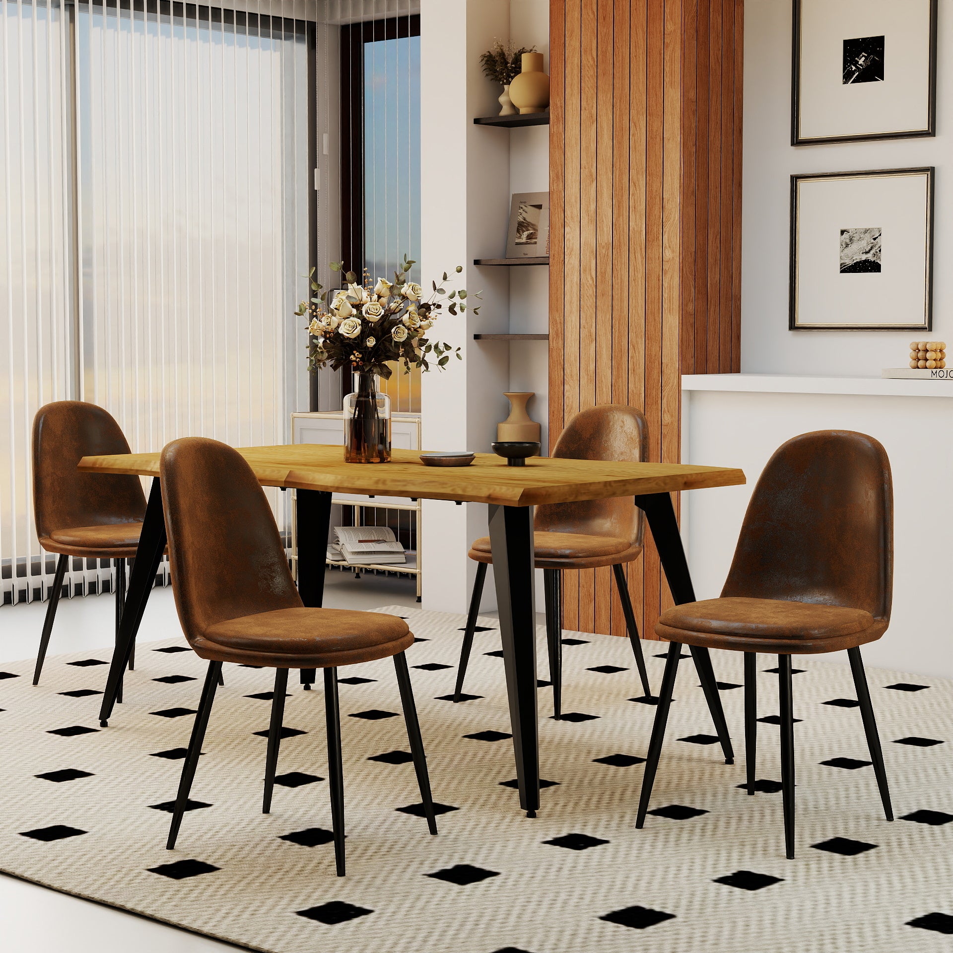Homy Casa Lancelot 5 Piece Dining Table Set with 4 Sunf Upholstered Chairs,Brown