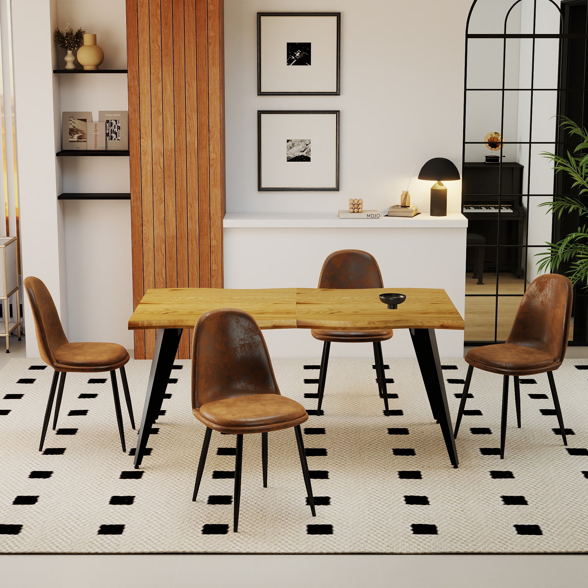 Homy Casa Lancelot 5 Piece Dining Table Set with 4 Sunf Upholstered Chairs,Brown