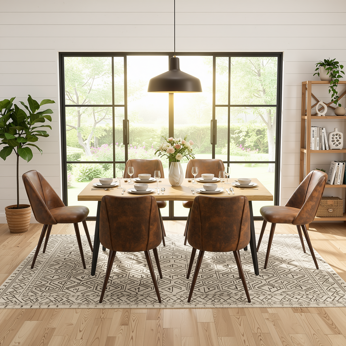 Homy Casa LANCELOT+KALI 7PC Dining Set 63" Table with 6 Faux Suede Chairs