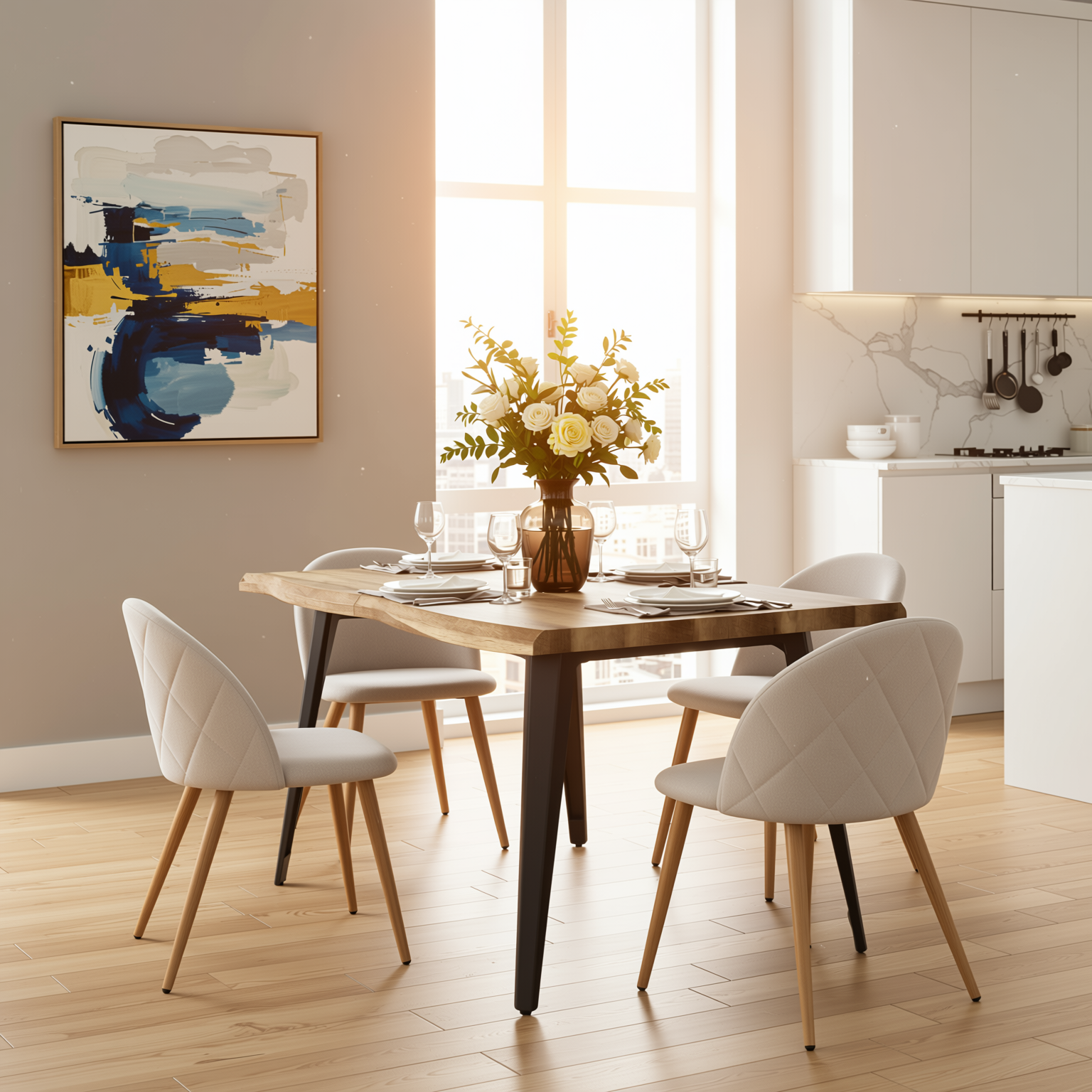 Homy Casa Zomba 4PC Dining Chair Light Beige Oak Dining Room