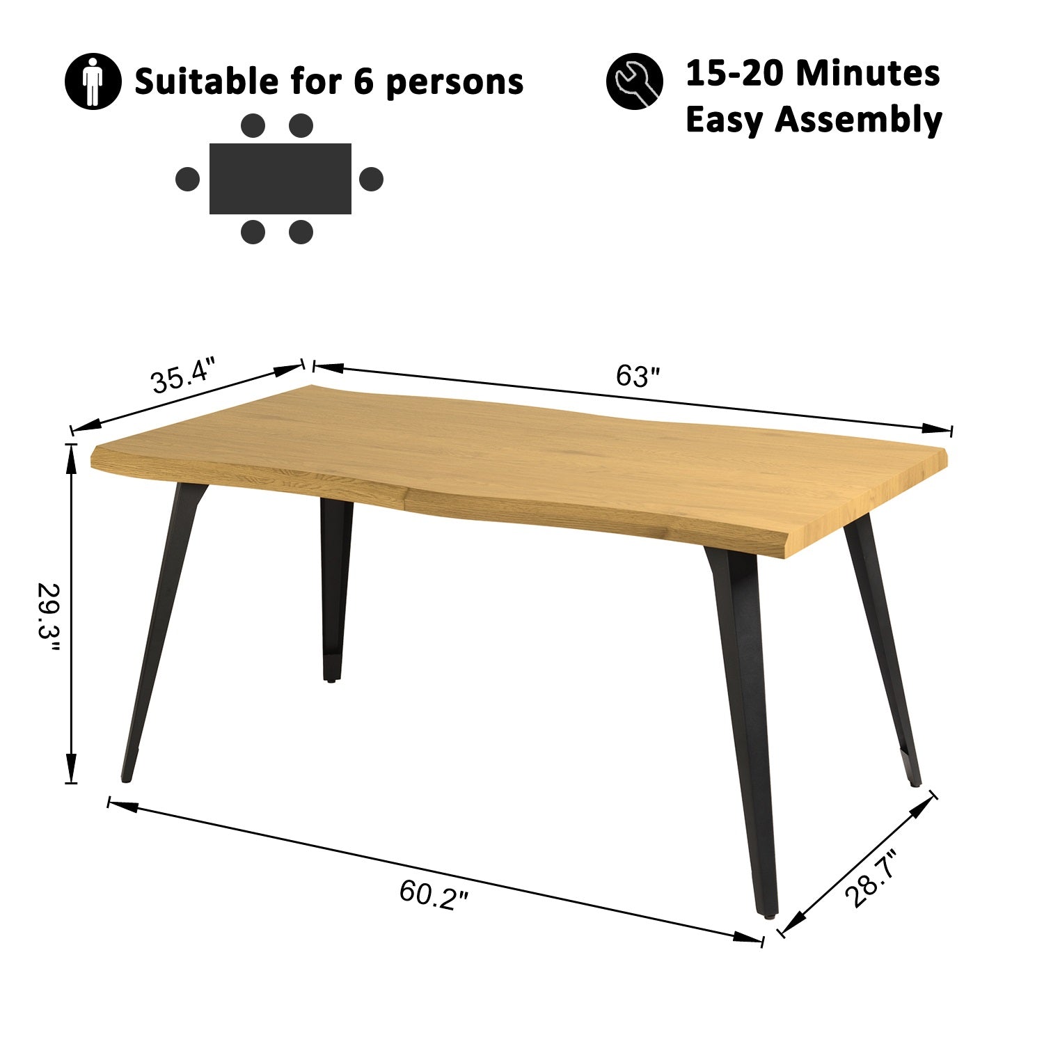 Homy Casa LANCELOT KD NATURAL 63" Dining Table for Home and Workspace Open Box