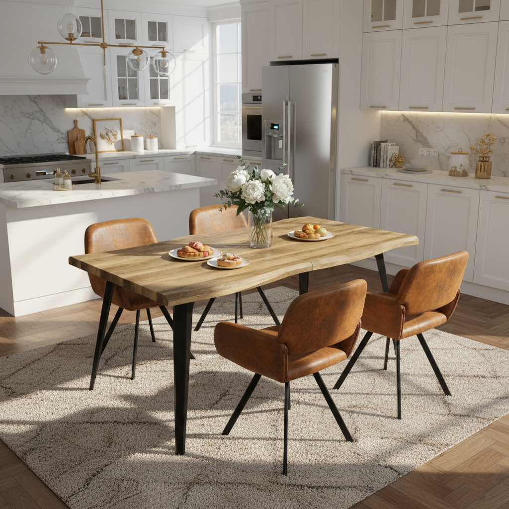 Lancelot 5 Piece Walnut Dining Table Set with 4 California Swivel Chairs