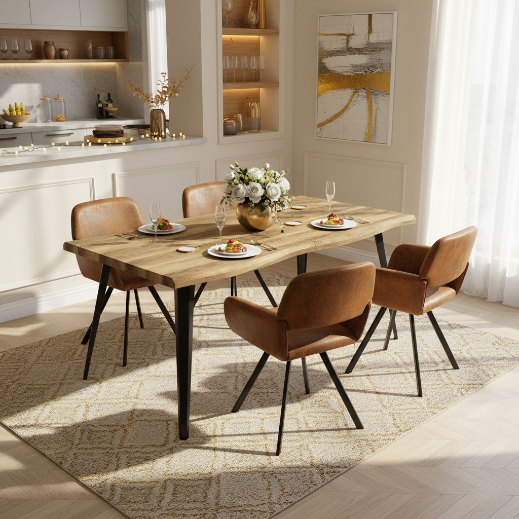 Lancelot 5 Piece Walnut Dining Table Set with 4 California Swivel Chairs