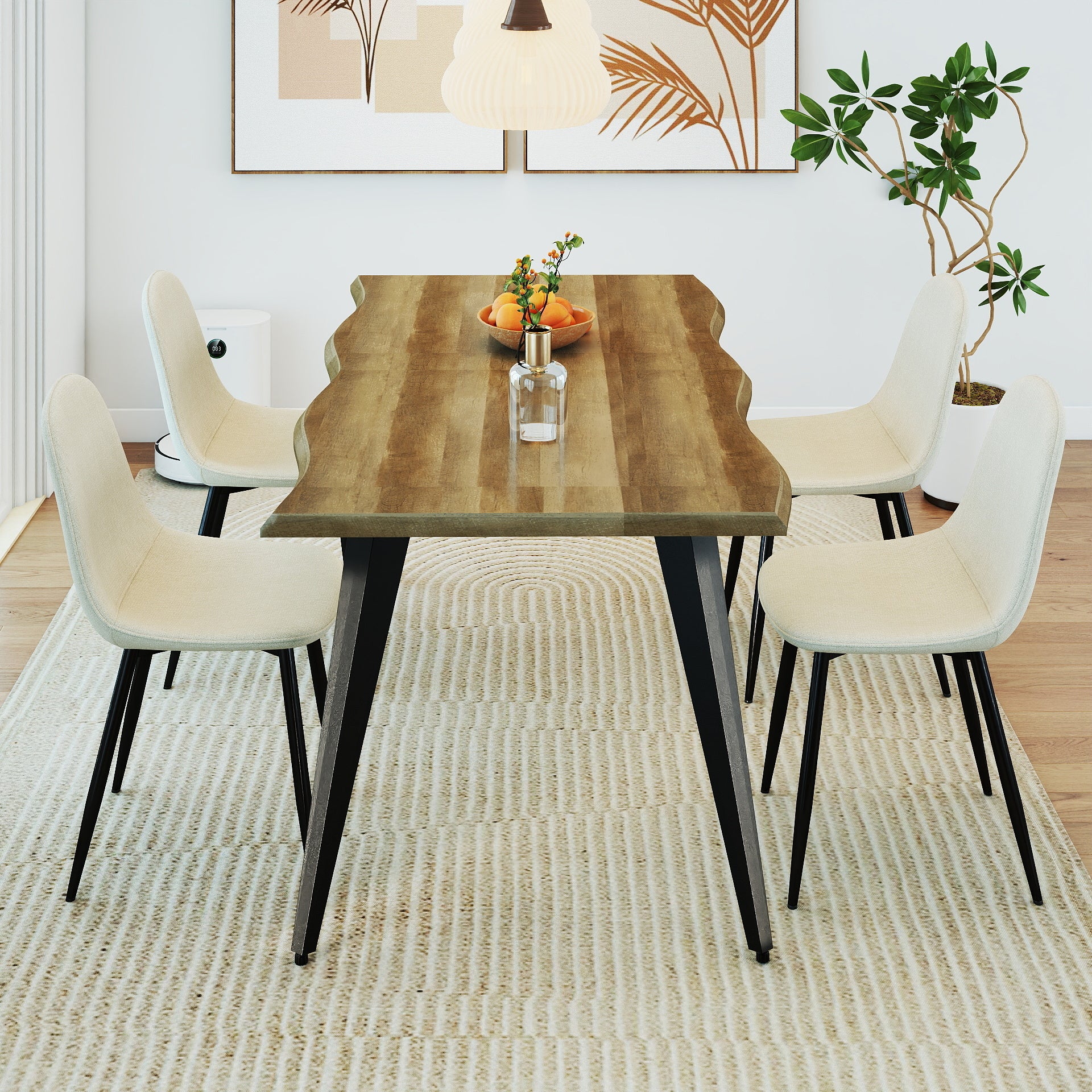 Lancelot 5 Piece Walnut Dining Table Set with 4 Charlton Upholstered Chairs