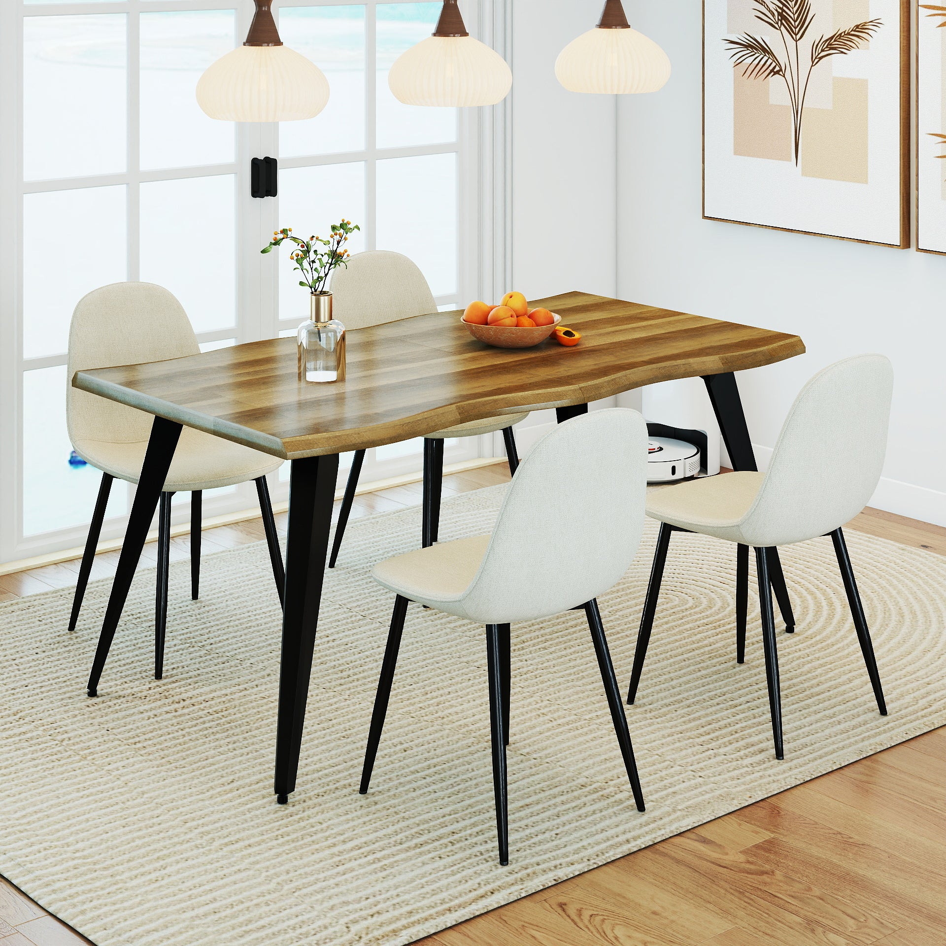 Lancelot 5 Piece Walnut Dining Table Set with 4 Charlton Upholstered Chairs