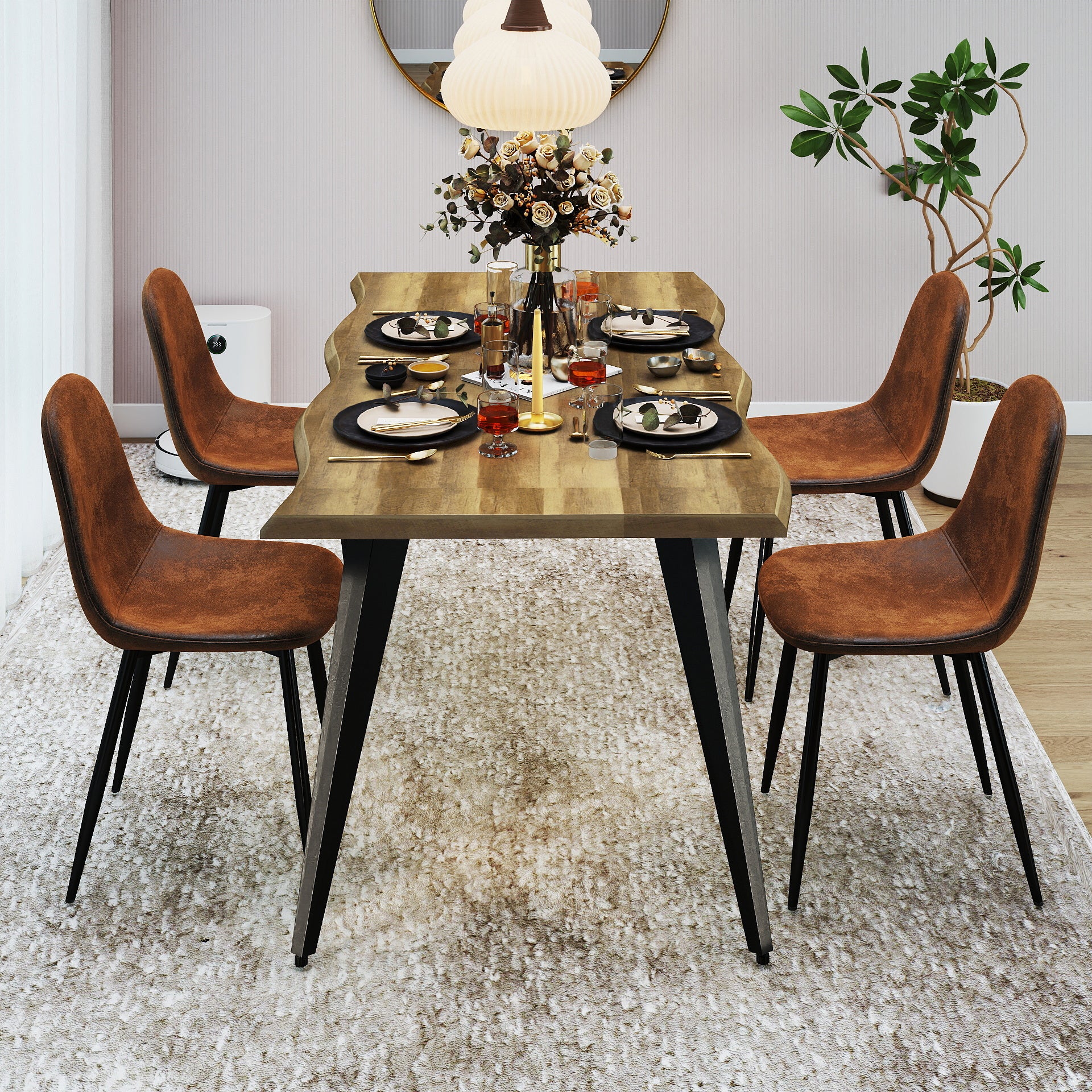 Lancelot 5 Piece Walnut Dining Table Set with 4 Charlton Upholstered Chairs