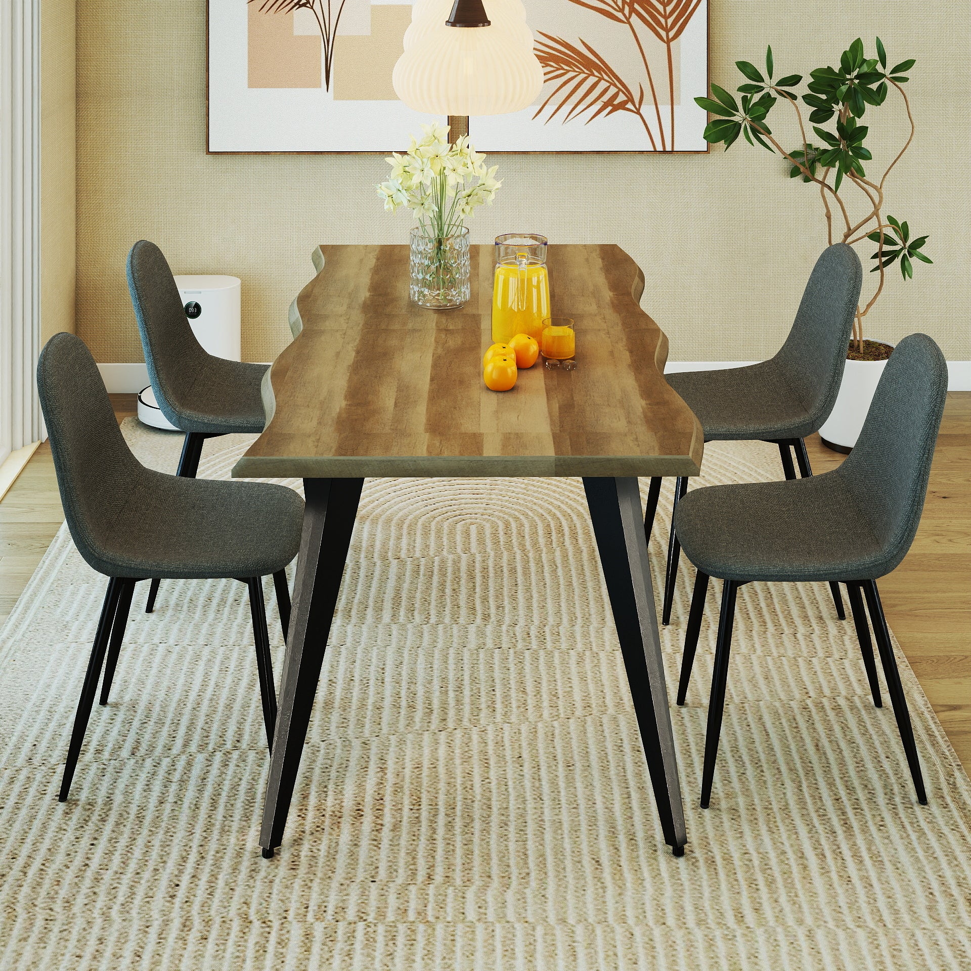 Lancelot 5 Piece Walnut Dining Table Set with 4 Charlton Upholstered Chairs