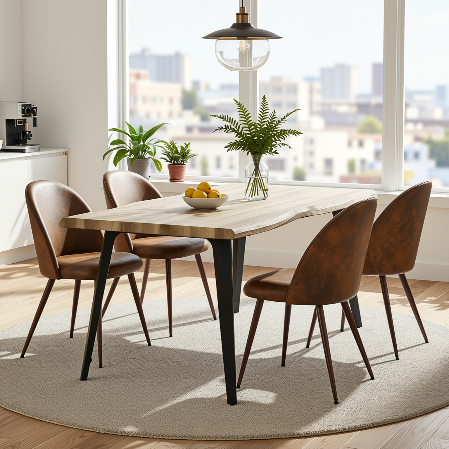 Homy Casa LANCELOT+HAVEN 5PC Dining Set 63" Walnut Table with 4 Haven Suede Brown Chairs Walnut Legs