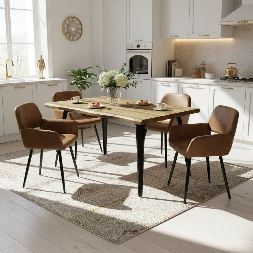 Homy Casa Lancelot 5 Piece Dining Set 63” Walnut Table with 4 Mayfair Upholstered Chairs,Brown