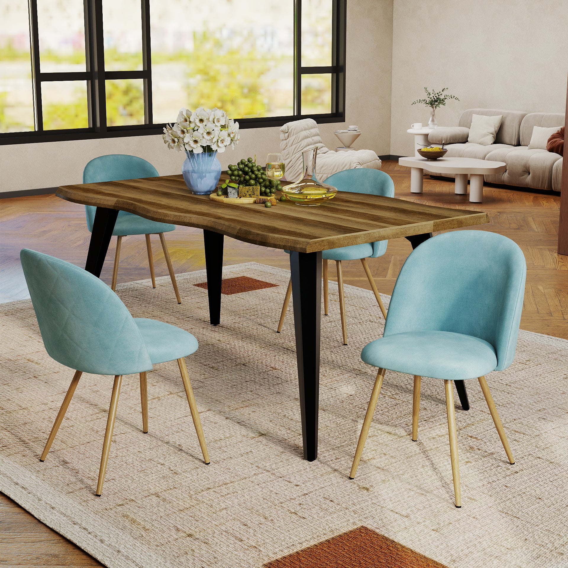 Homy Casa Lancelot 5 Piece Dining Table Set with 4 Puzd Upholstered Chairs,Aloe