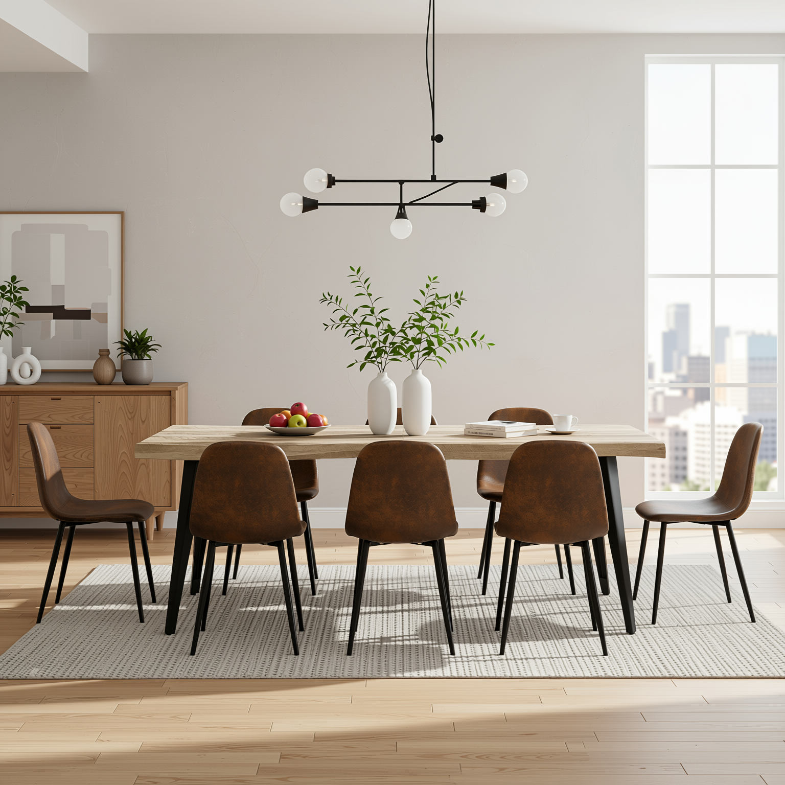 Homy Casa Lancelot + Charlton 9PC Dining Set 63" Table with 8 Charlton Suede Brown Chairs