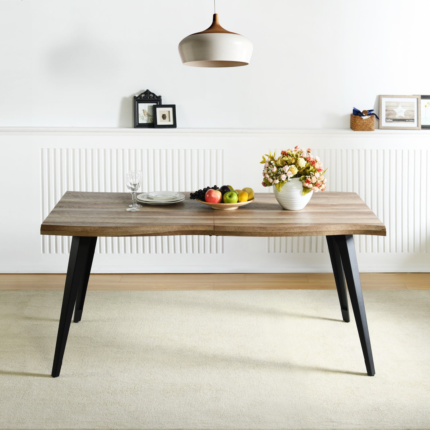 Homy Casa Lancelot 63" Modern Industrial Dining Table, Walnut,Open Box