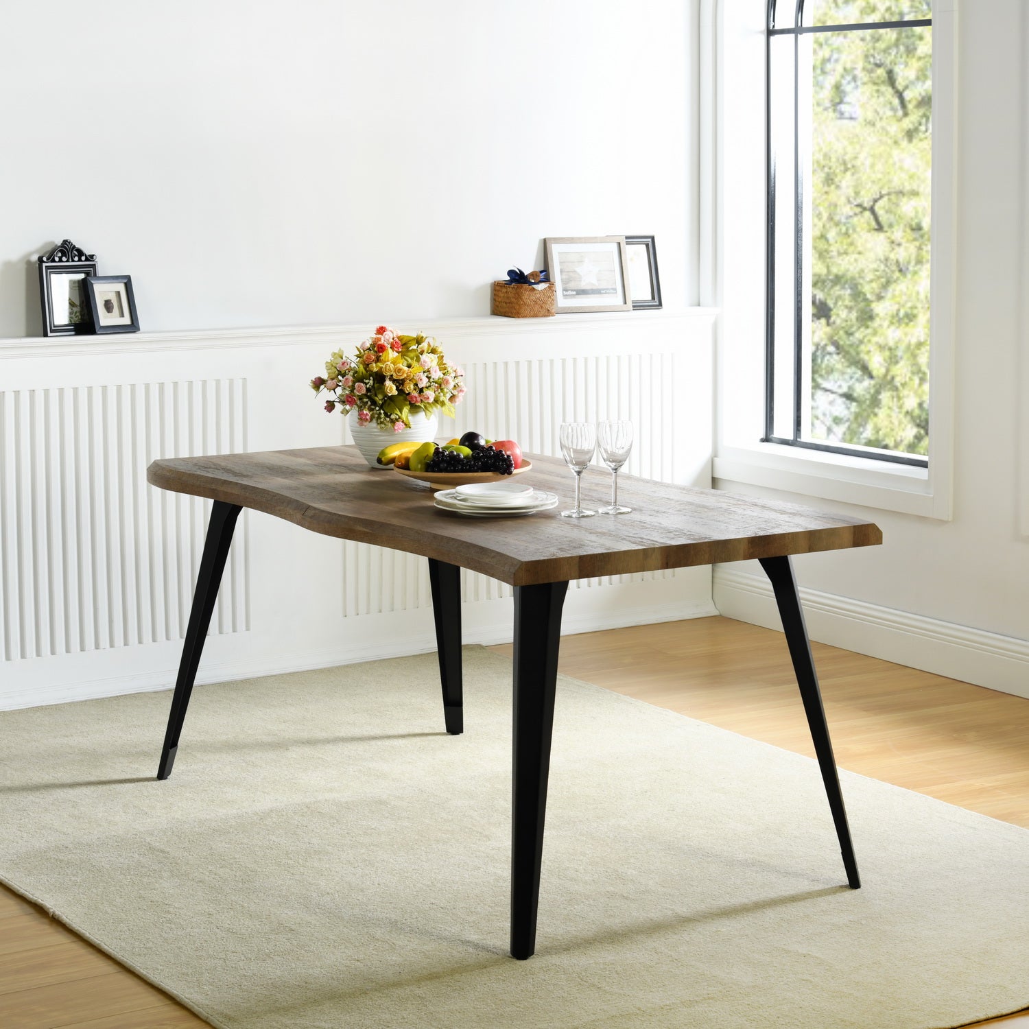 Homy Casa Lancelot 63" Modern Industrial Dining Table, Walnut,Open Box