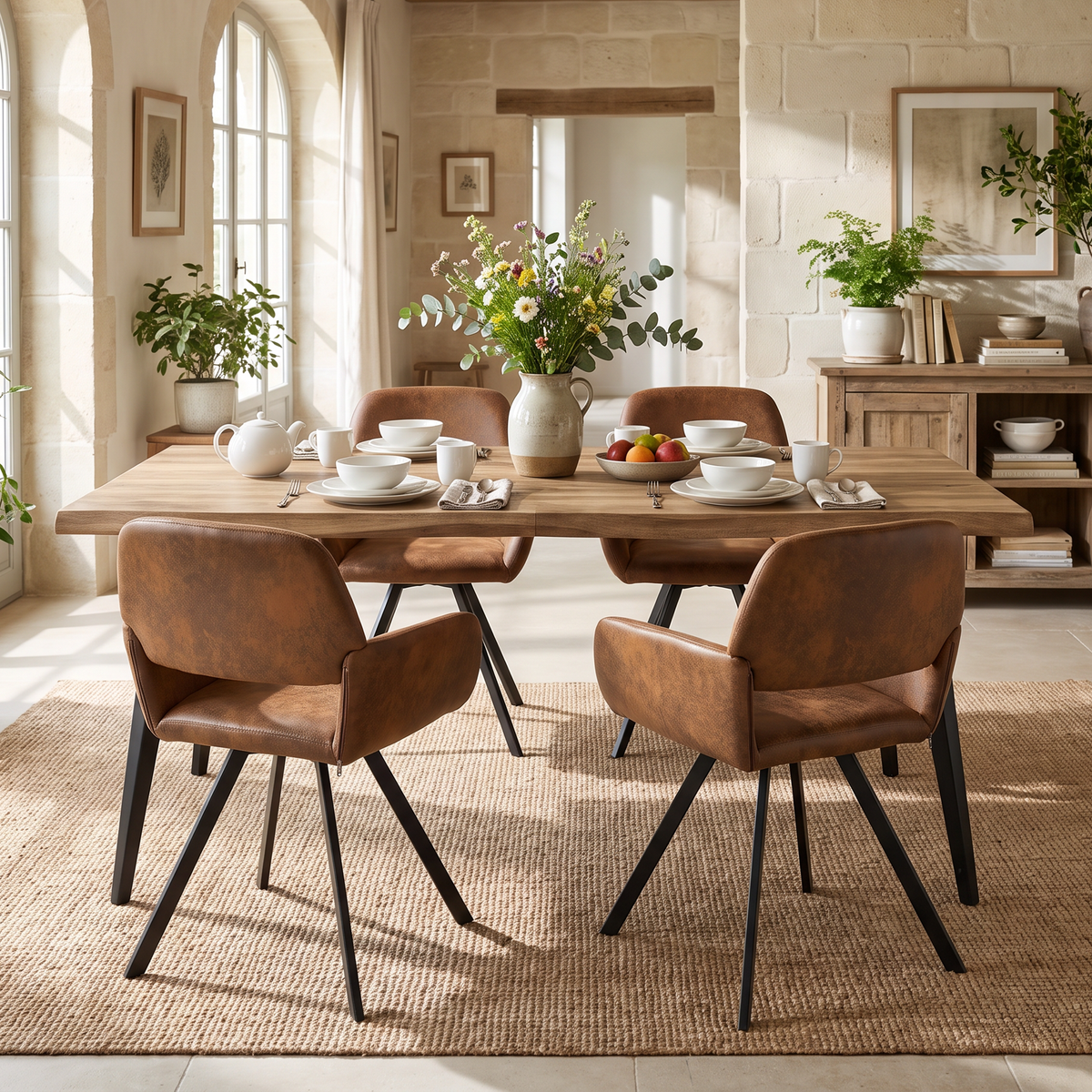 Homy Casa LANCELOT+CALIFORNIA 5PC Dining Set 63" Walnut Table with 4 California Brown Swivel Dining Chairs Open Box