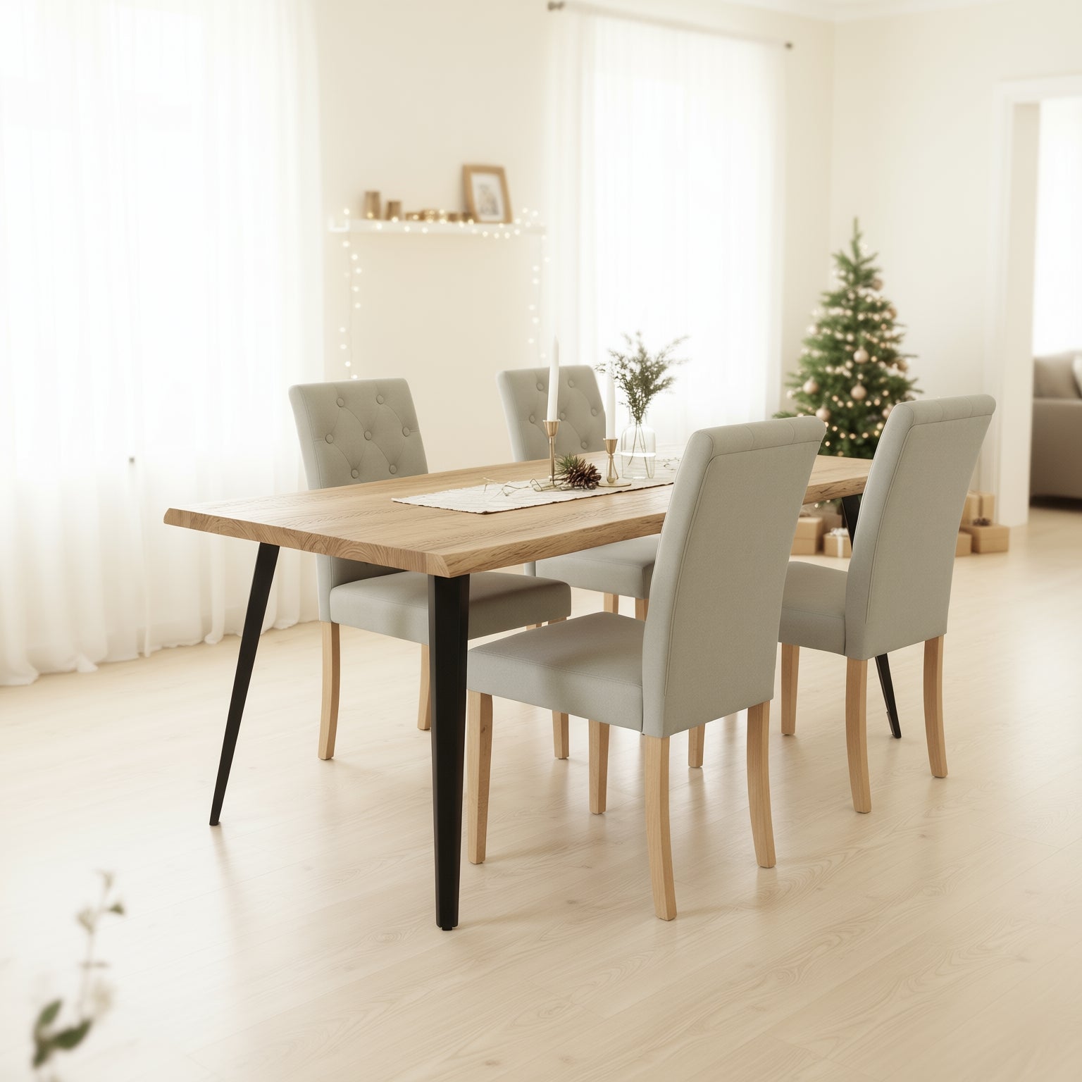 Homy Casa Douro Tufted Dining Chair Set of 4 in Fabric, Gray