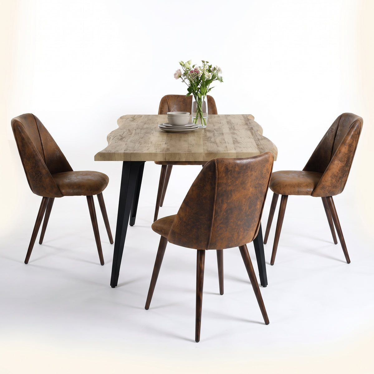 Homy Casa LANCELOT+KALI 5PC Dining Set 63" Table with 4 Upholstered Chairs in Walnut Finish