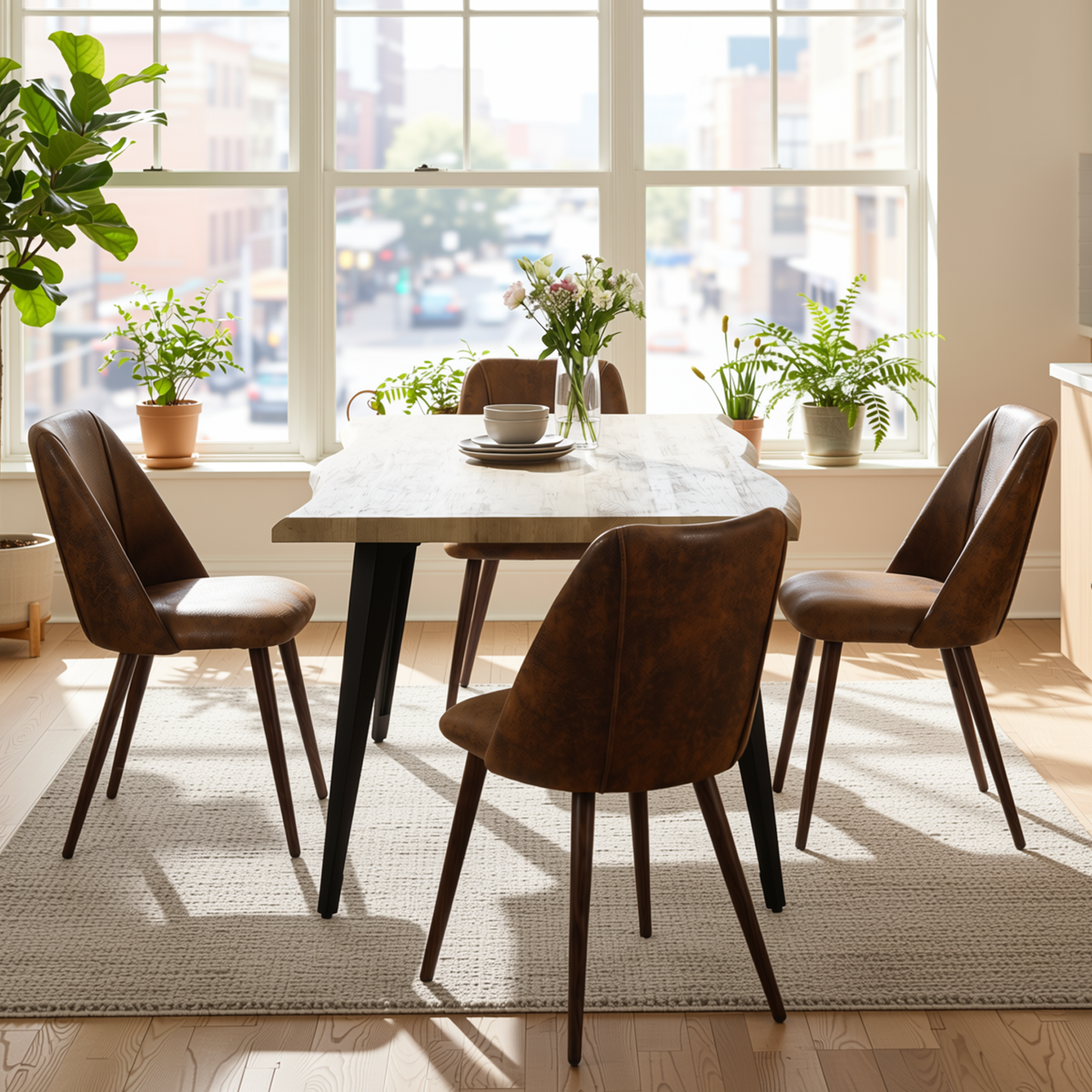 Homy Casa LANCELOT+KALI 5PC Dining Set 63" Table with 4 Upholstered Chairs in Walnut Finish