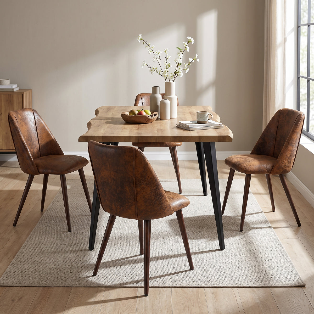 Homy Casa LANCELOT+KALI 5PC Dining Set 63" Table with 4 Upholstered Chairs in Walnut Finish