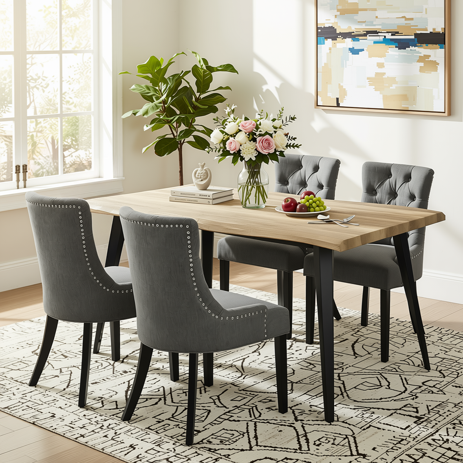 Homy Casa NUTTON EBONY CHARCOAL 2PC Dining Chair Set for Kitchen and Dining Room