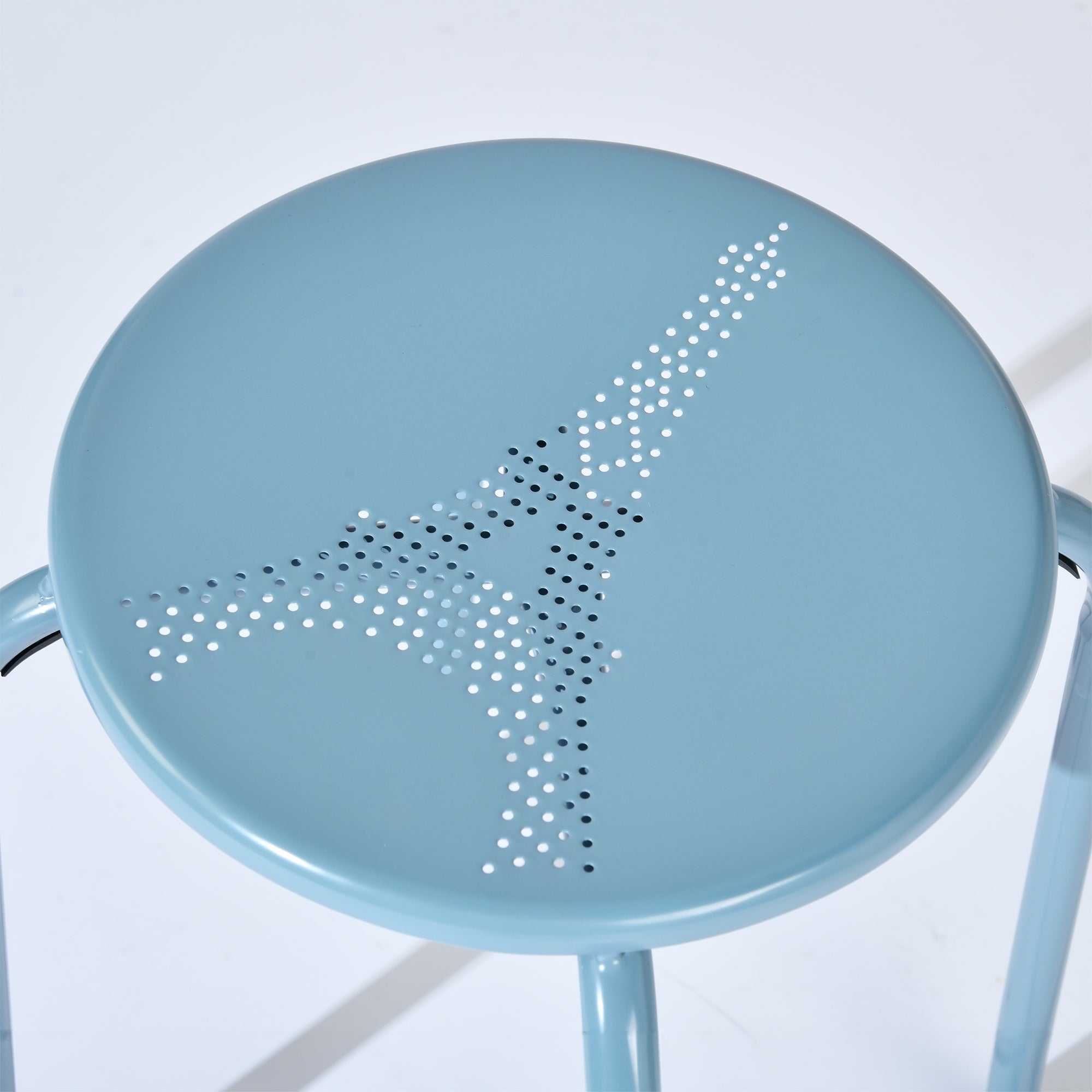 Homy Casa Lemon 4PC Metal Stackable Stools Morandi Blue Folding Eiffel Tower Perforated Seat
