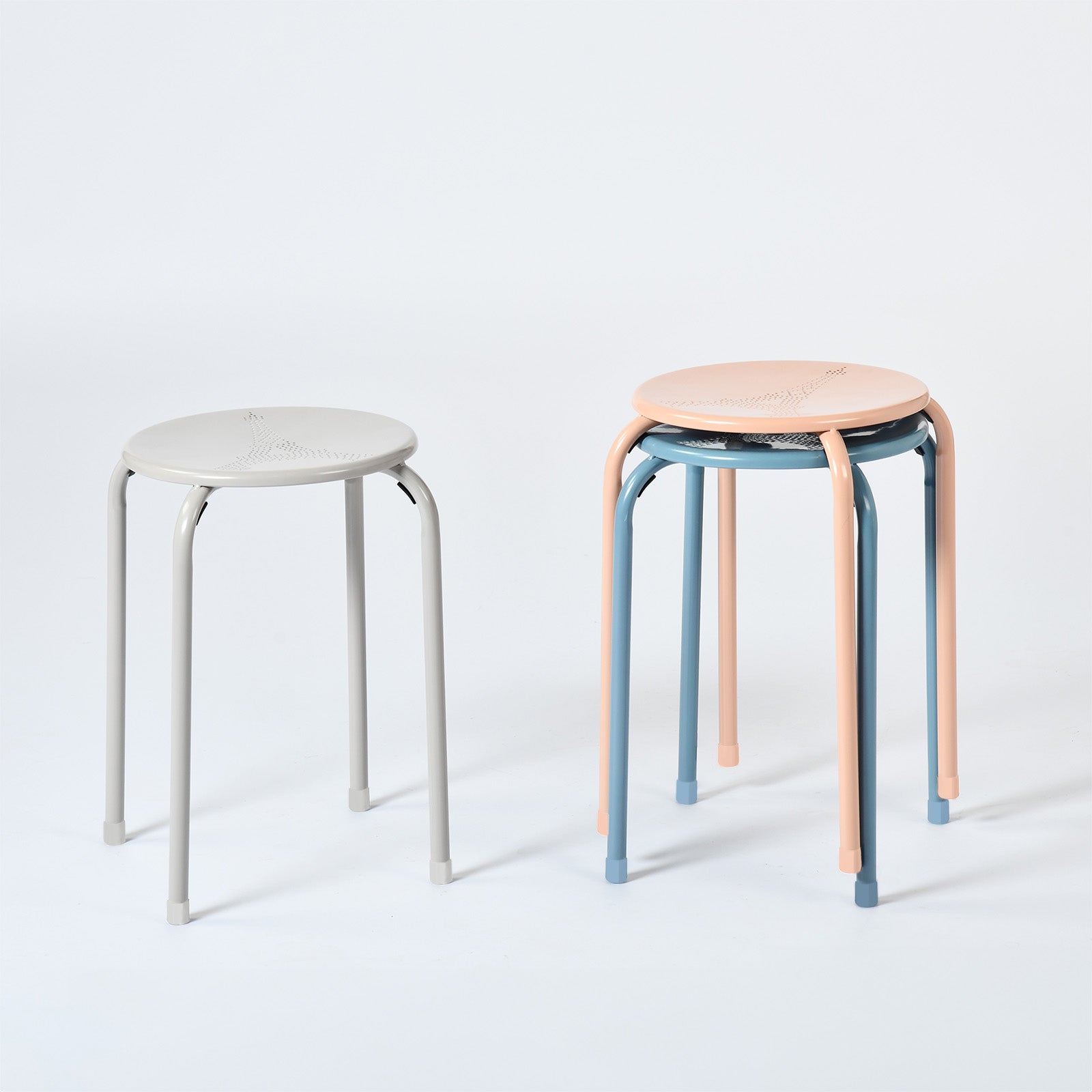 Homy Casa Lemon 6PC Metal Stackable Stool Morandi Pink Folding Eiffel Tower Perforated Seat