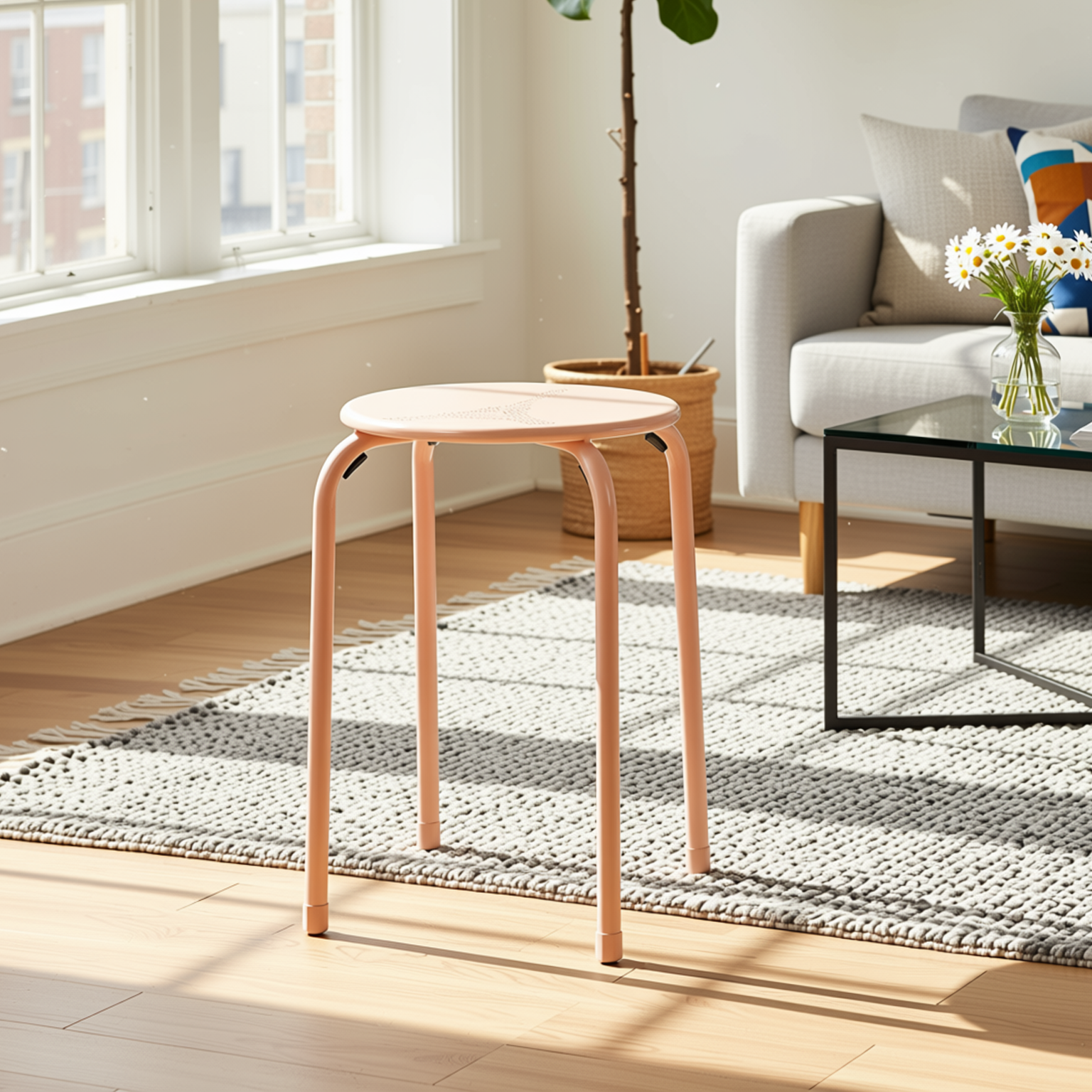 Homy Casa Lemon 6PC Metal Stackable Stool Morandi Pink Folding Eiffel Tower Perforated Seat