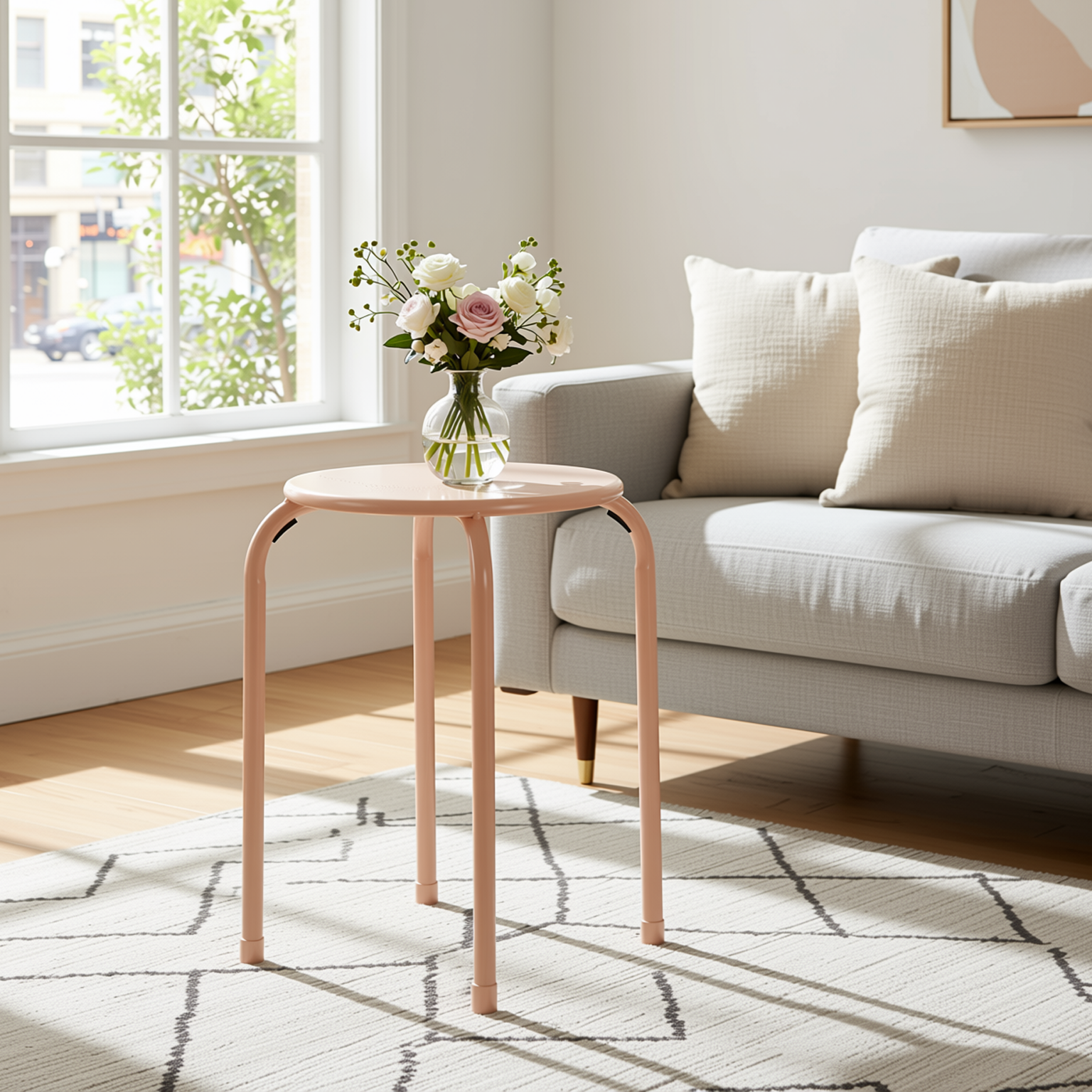 Homy Casa Lemon 6PC Metal Stackable Stool Morandi Pink Folding Eiffel Tower Perforated Seat
