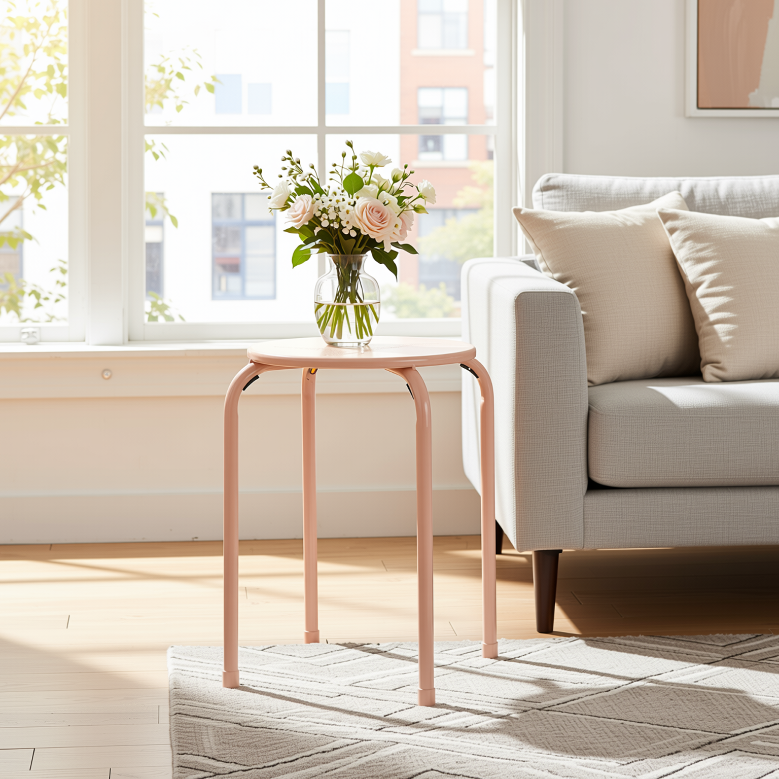 Homy Casa Lemon 6PC Metal Stackable Stool Morandi Pink Folding Eiffel Tower Perforated Seat