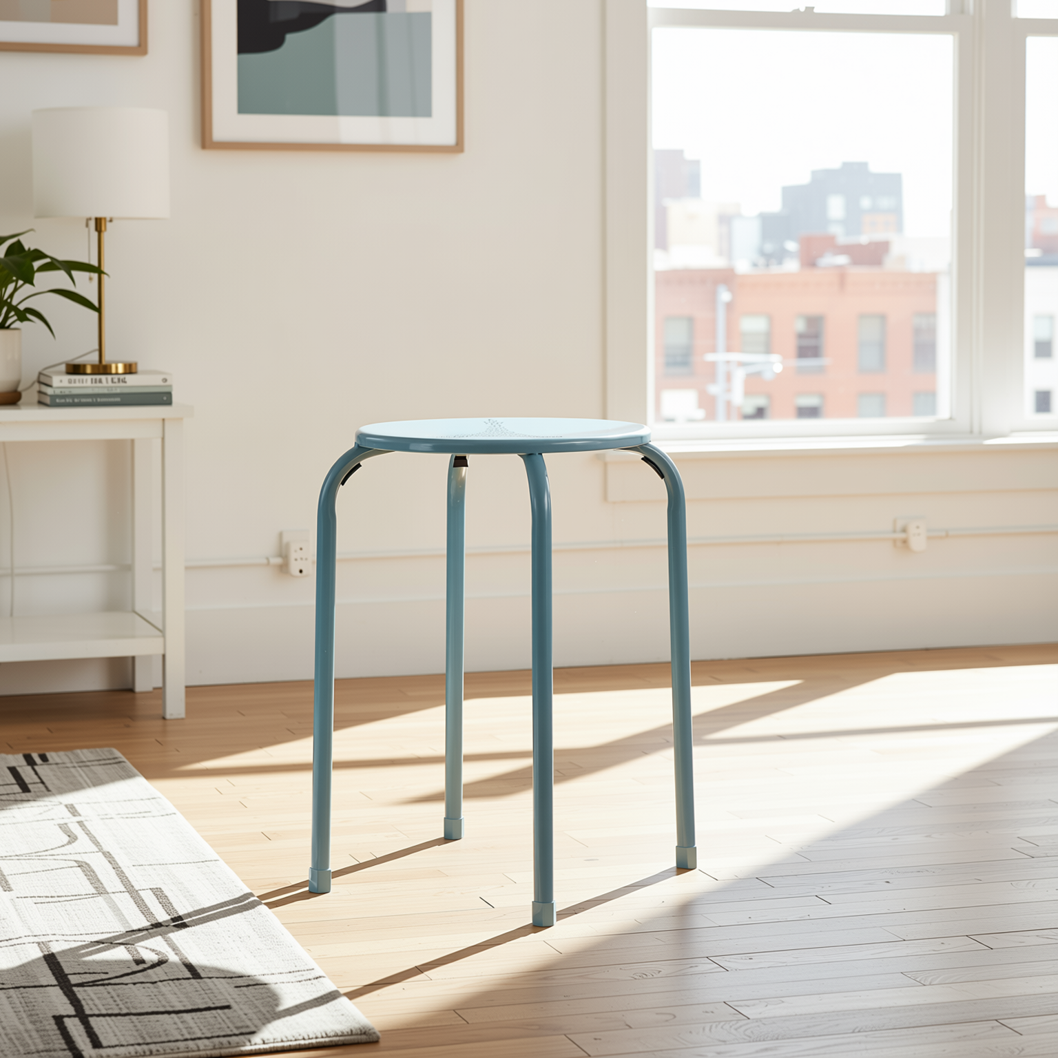 Homy Casa Lemon 6PC Metal Stackable Stools Morandi Blue Folding Eiffel Tower Perforated Seat