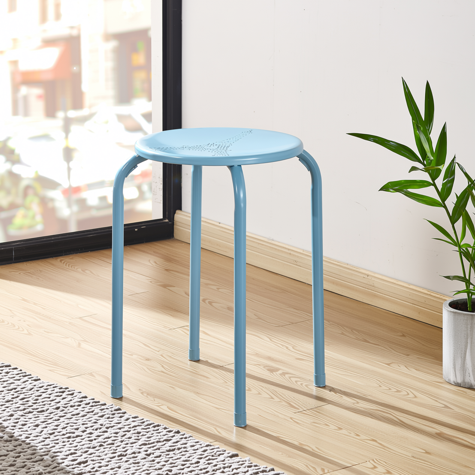 Homy Casa Lemon 6PC Metal Stackable Stools Morandi Blue Folding Eiffel Tower Perforated Seat