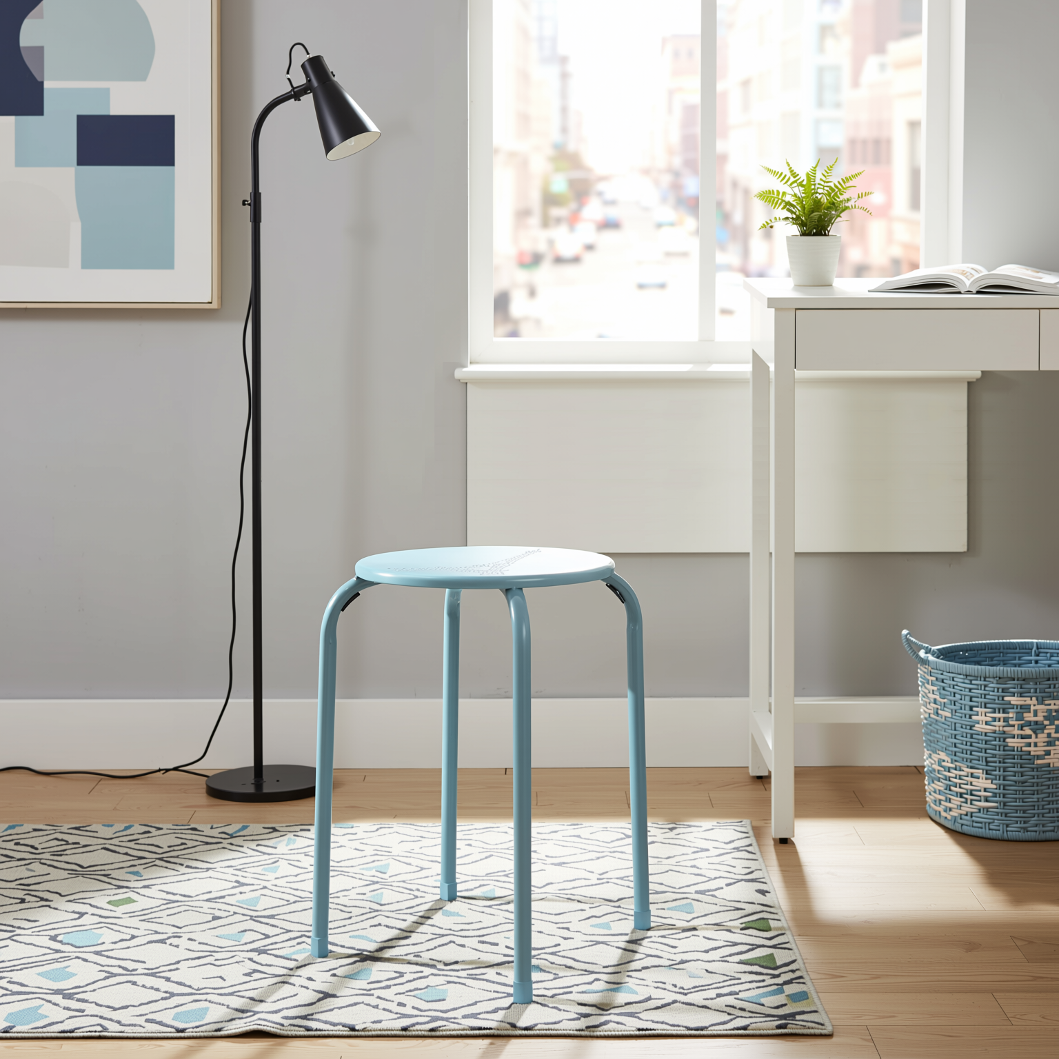Homy Casa Lemon 4PC Metal Stackable Stools Morandi Blue Folding Eiffel Tower Perforated Seat
